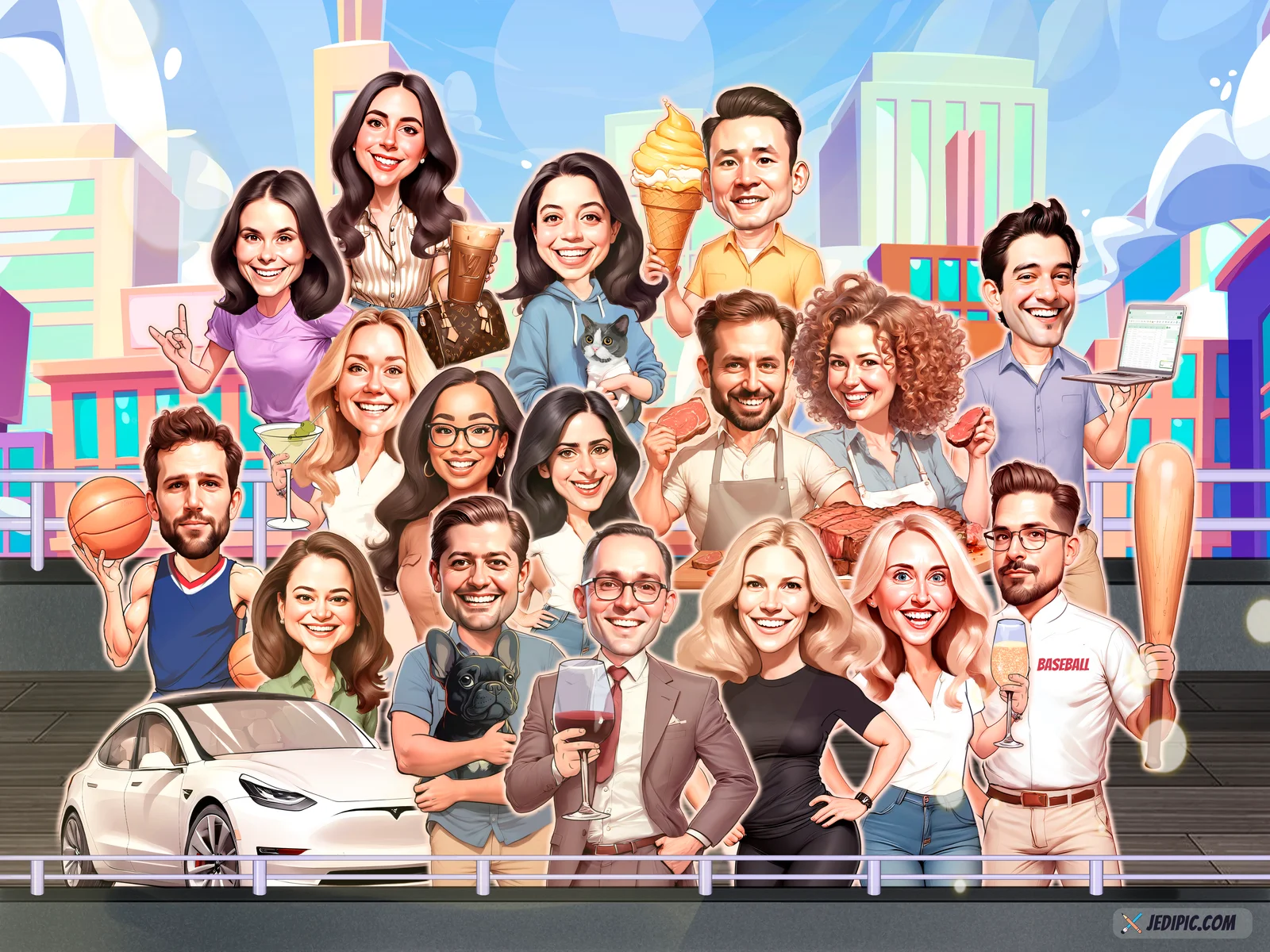 Custom Corporate Team Caricature from Photo - Startup Founding Crew Company Milestone Gift