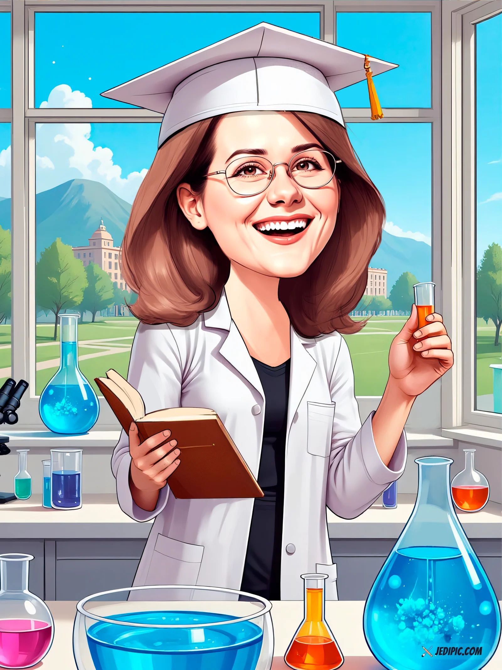 Custom Graduate Caricature from Photo - Cap and Gown Portrait Graduation Gift