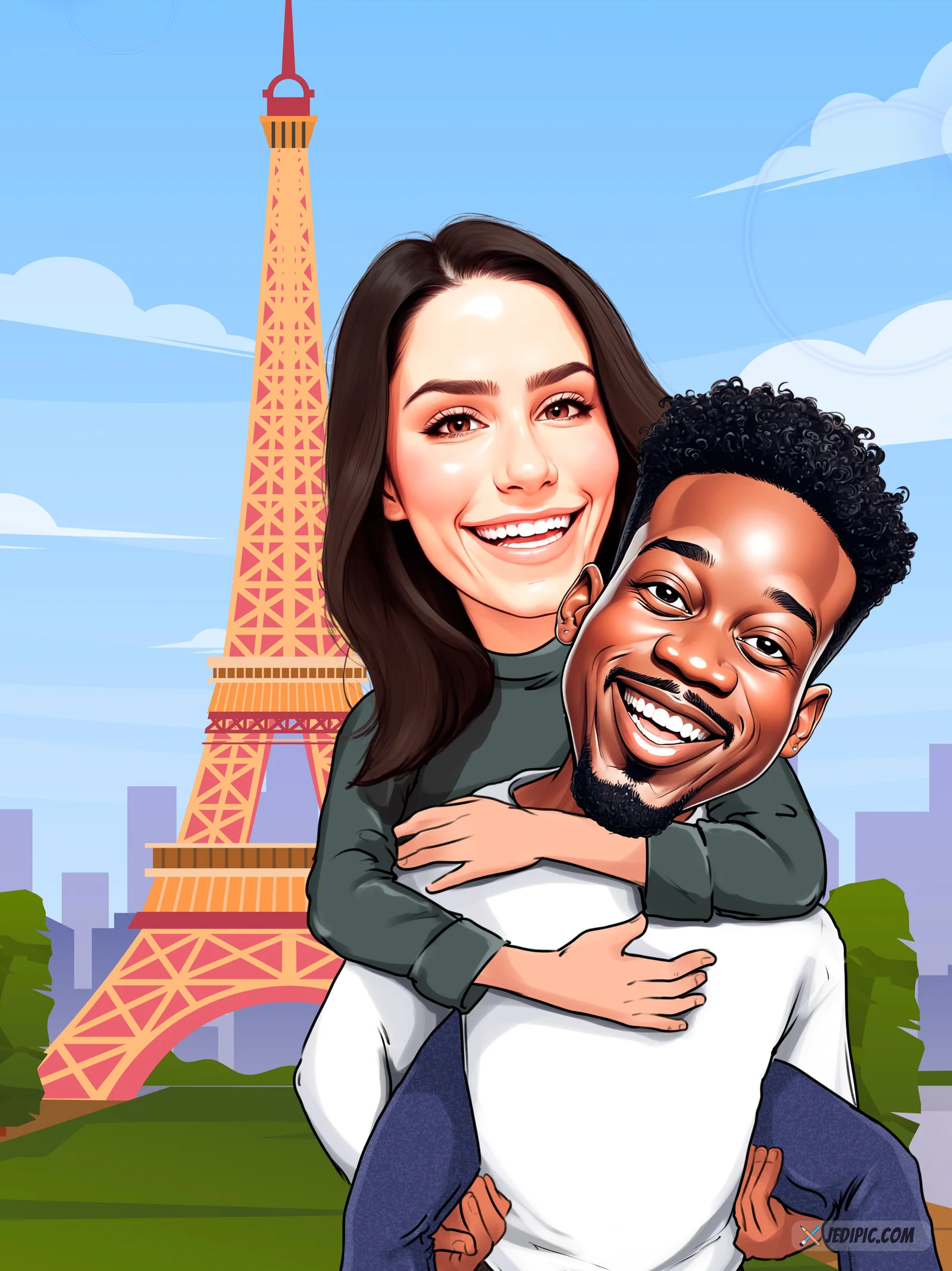Custom Couple Caricature from Photo - Sweet Together Portrait Anniversary Gift