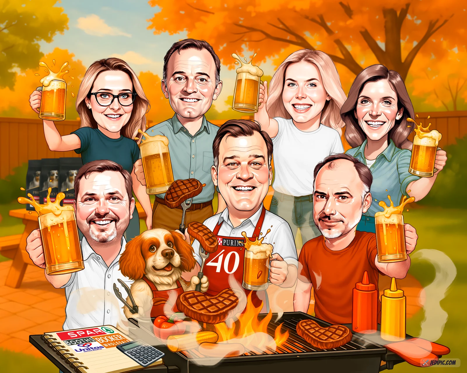 Custom Corporate Team Caricature from Photo - Marketing Squad Huddle Team Offsite Gift