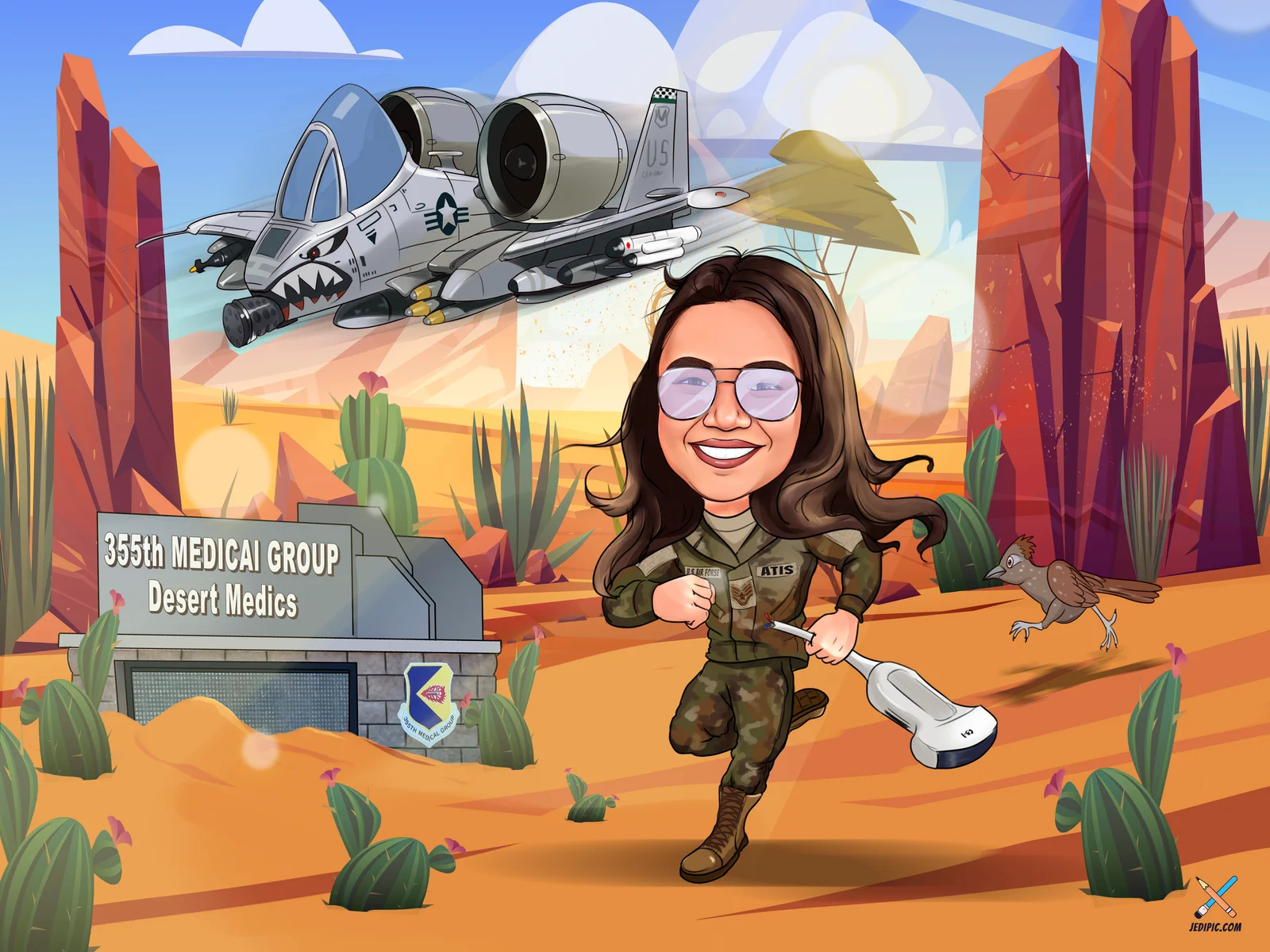Custom Air Force Pilot Caricature from Photo - Pilot Uniform Salute Retirement Gift
