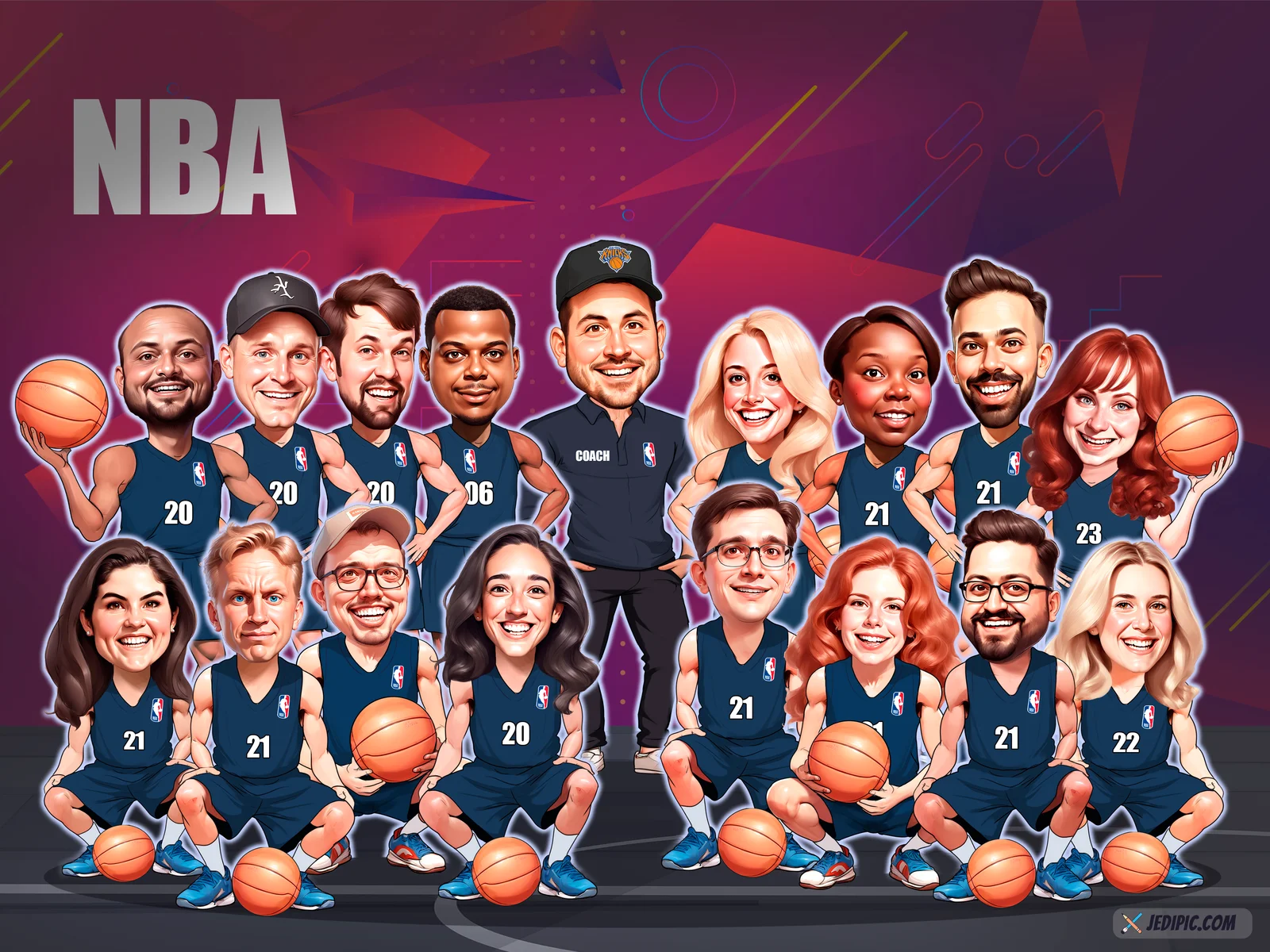 Custom Basketball Player Caricature from Photo - Court Warm-Up Portrait Birthday Gift