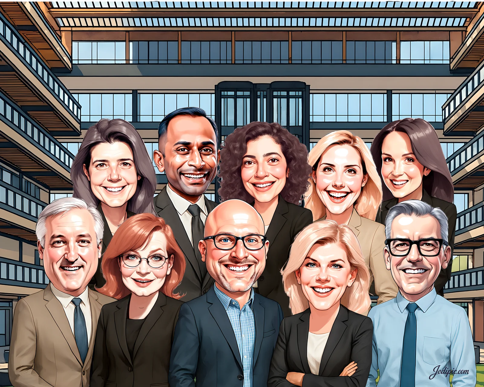 Custom Corporate Team Caricature from Photo - Regional Sales Team Quarterly Award Gift