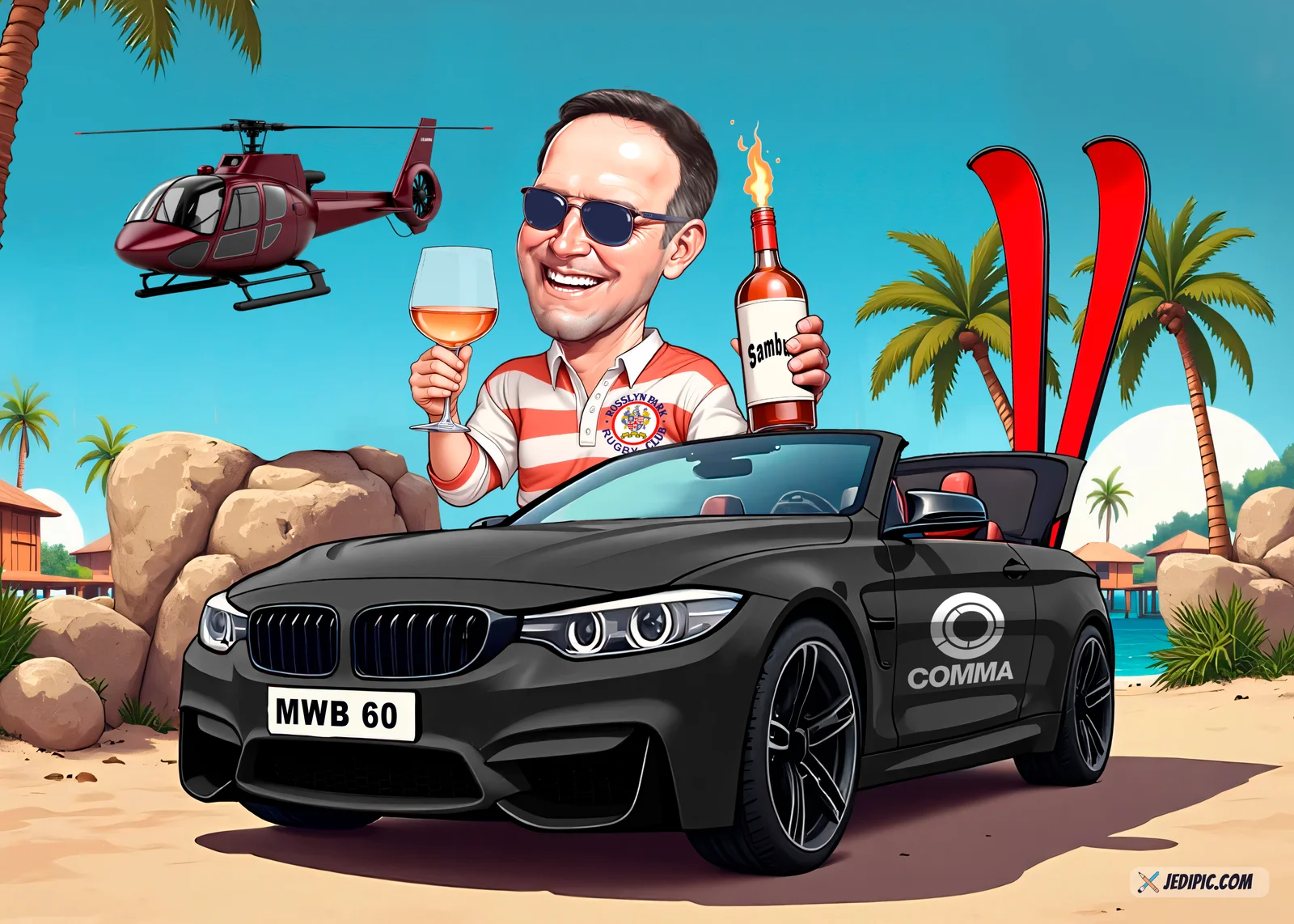 Custom Car Lover Caricature from Photo - Classic Car Owner Portrait Birthday Gift