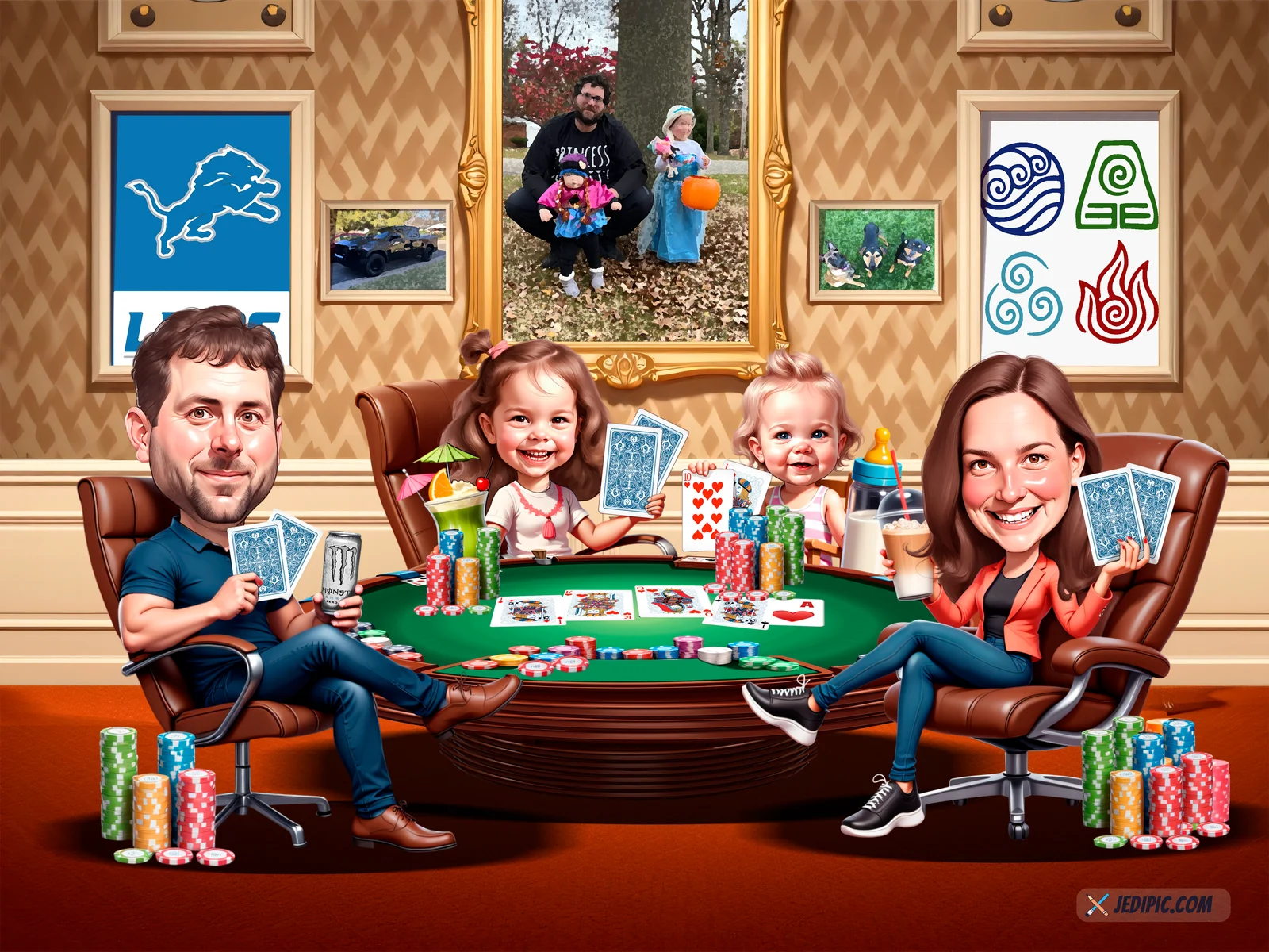 Custom Family Caricature from Photo - Backyard Family Portrait Family Reunion Gift