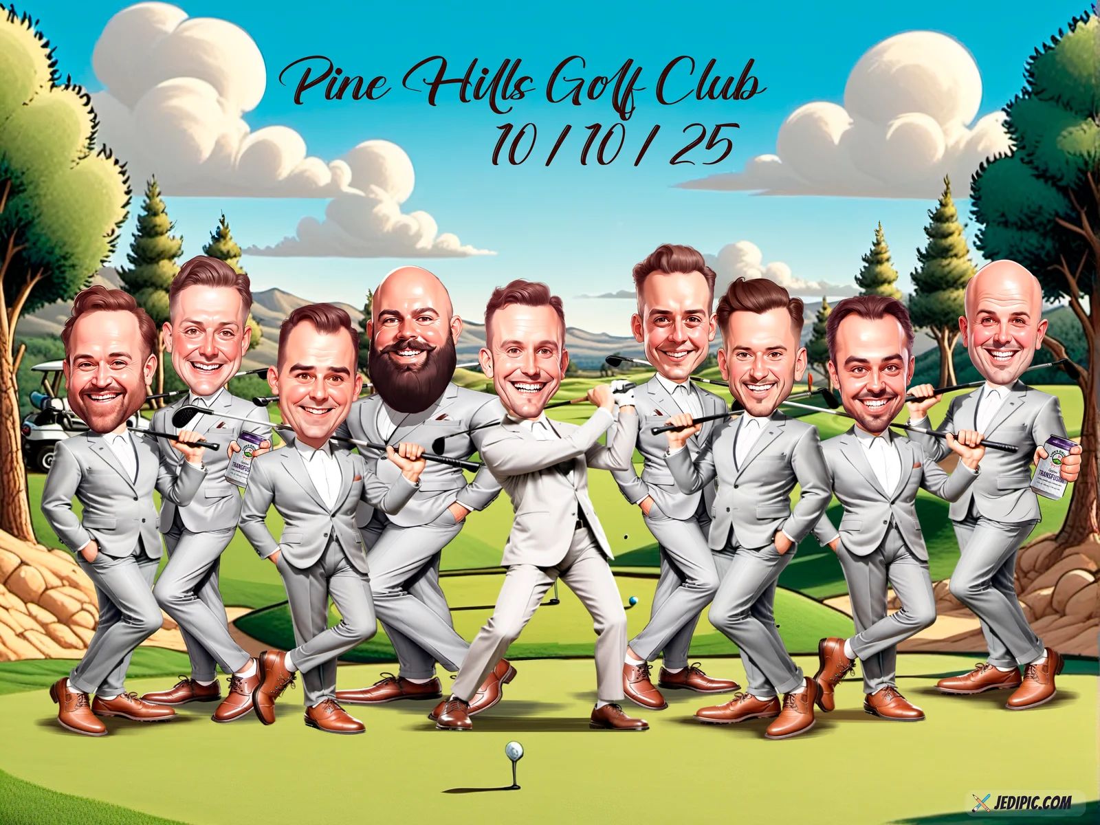 Custom Golfer Caricature from Photo - Fairway Swing Portrait Retirement Gift