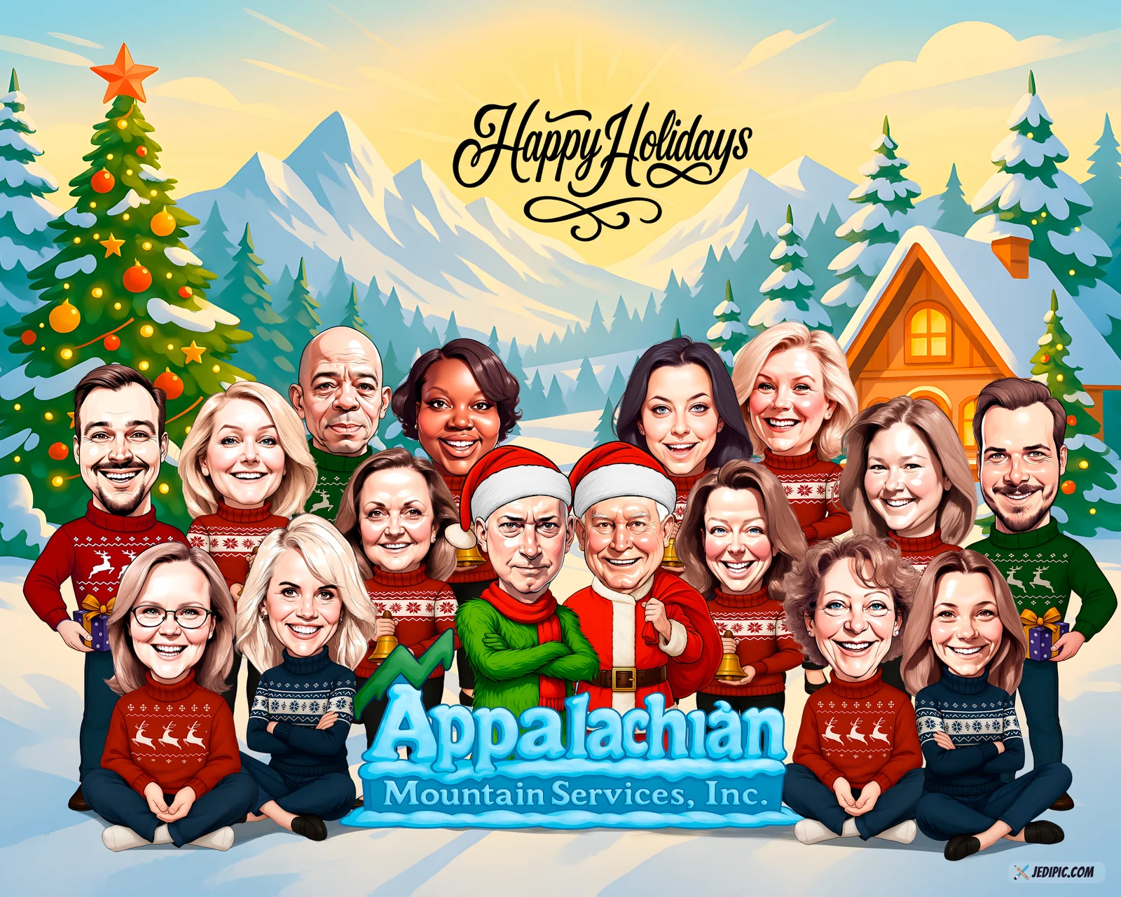 Custom Corporate Team Caricature from Photo - Finance Team Portrait Fiscal Year Close Gift