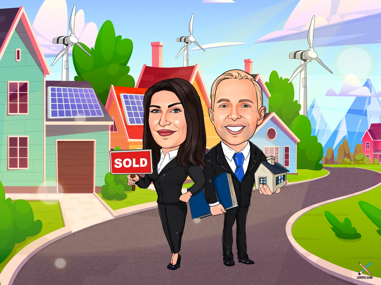 Custom Realtor Caricature from Photo - Sold Sign Portrait Closing Gift