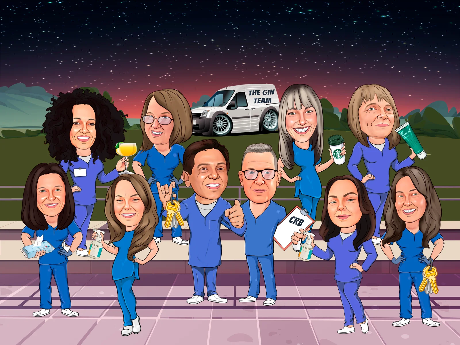 Custom Corporate Team Caricature from Photo - All-Hands Team Portrait Company Milestone Gift