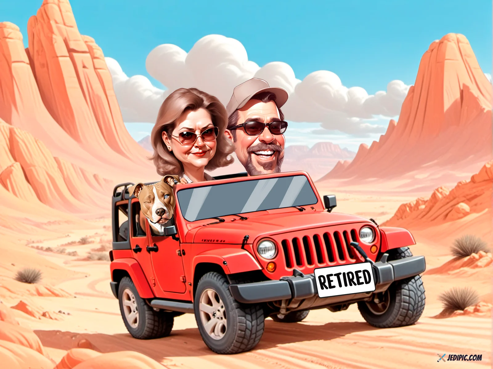 Custom Retirement Caricature from Photo - Sunset Career Portrait Retirement Gift