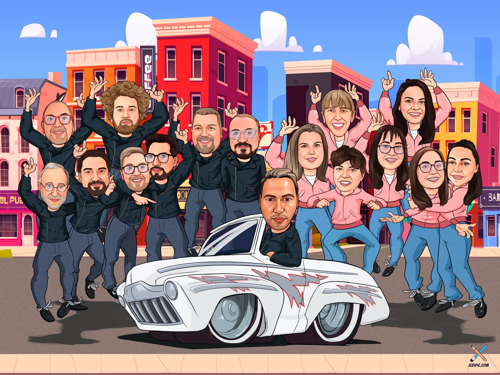 Custom Corporate Team Caricature from Photo - Product Team Portrait Launch Day Gift