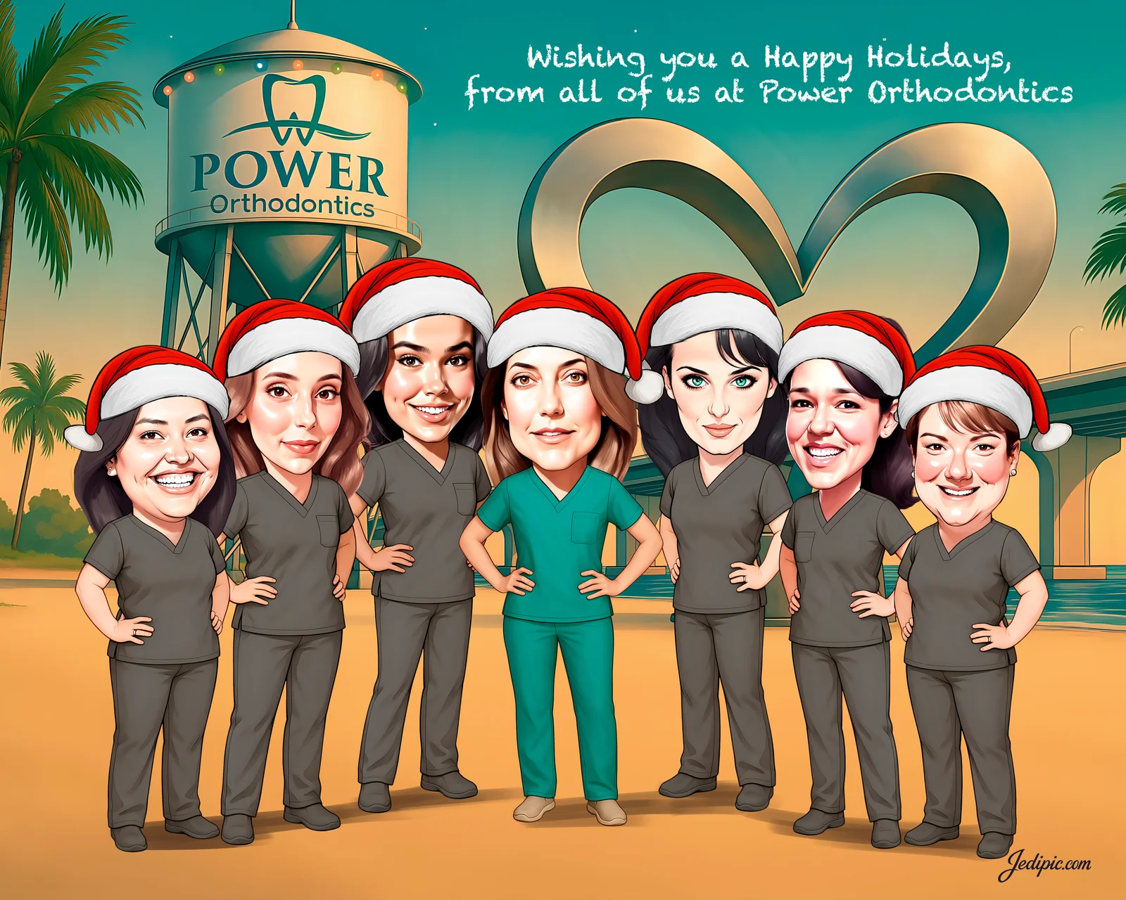 Custom Corporate Team Caricature from Photo - Client Services Portrait Company Milestone Gift