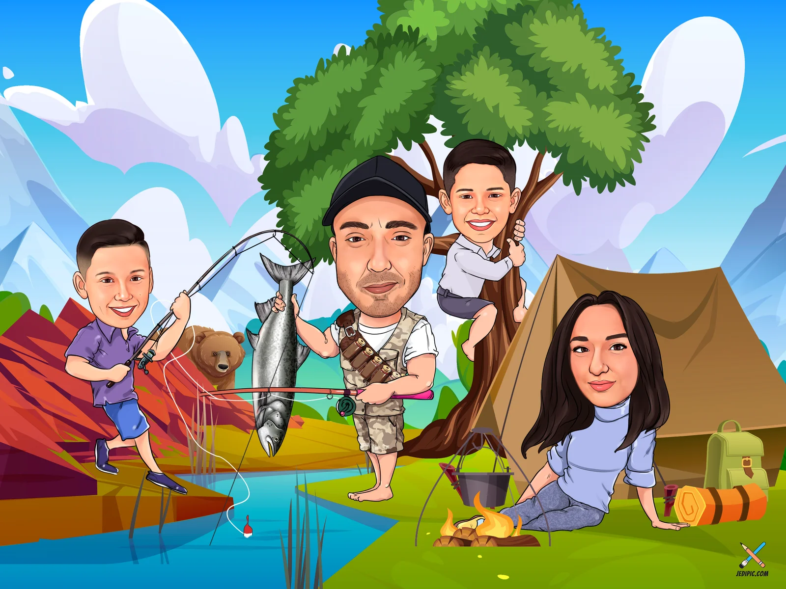 Custom Family Caricature from Photo - Formal Family Portrait Family Christmas Gift