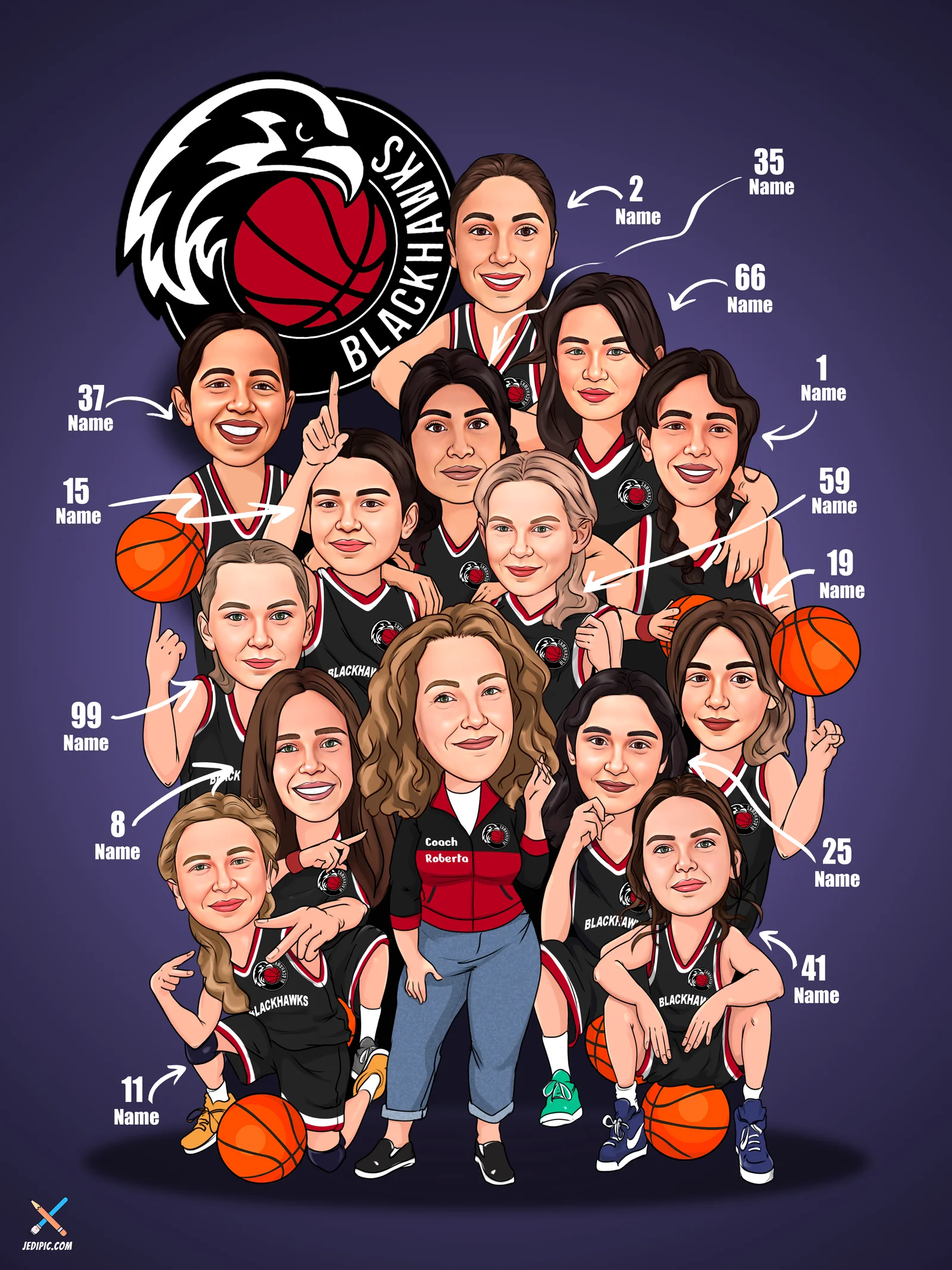 Custom Basketball Player Caricature from Photo - Post-Game Portrait Season End Gift