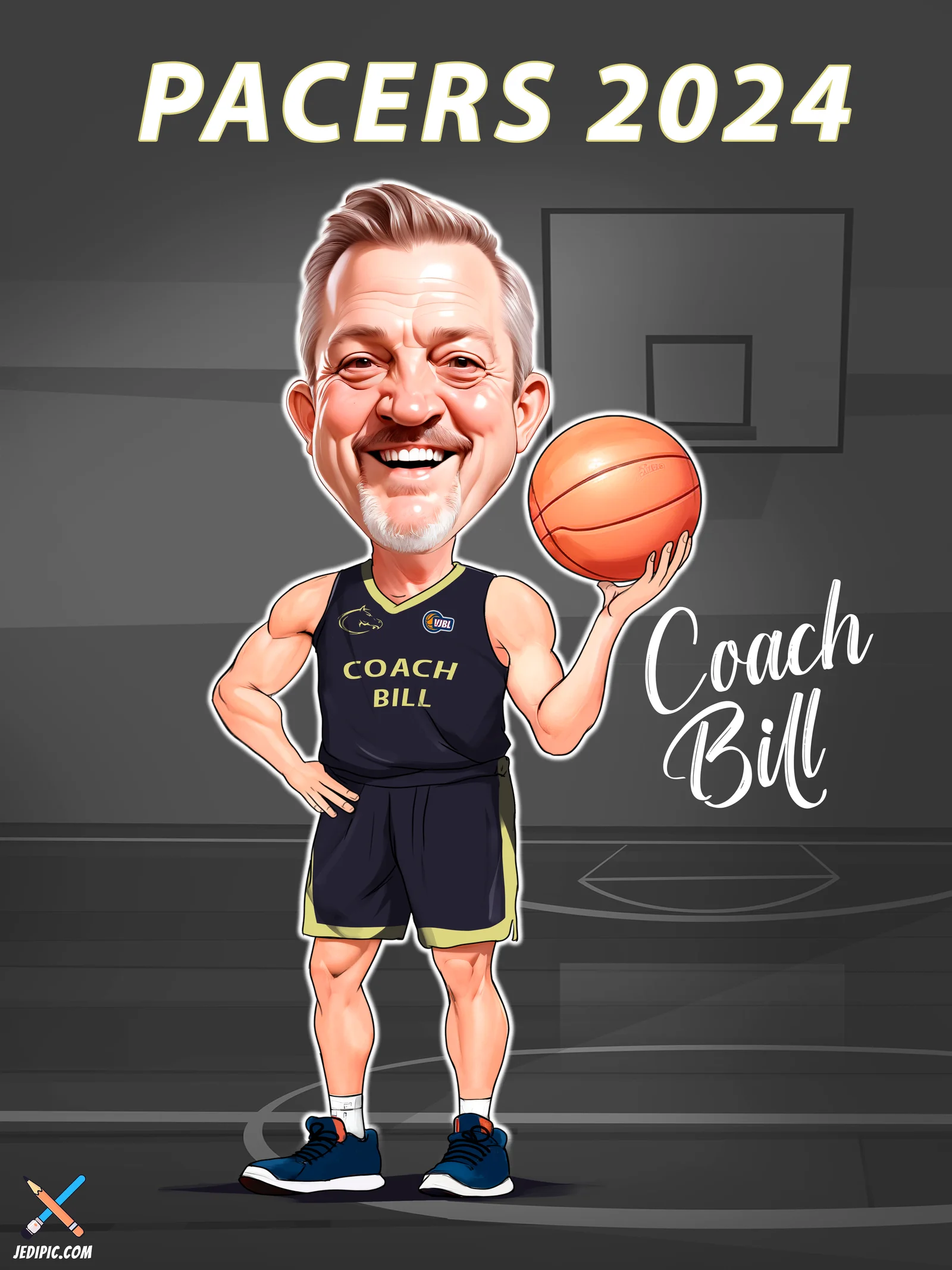 Custom Coach Caricature from Photo - Coach on Sidelines Portrait End of Season Gift