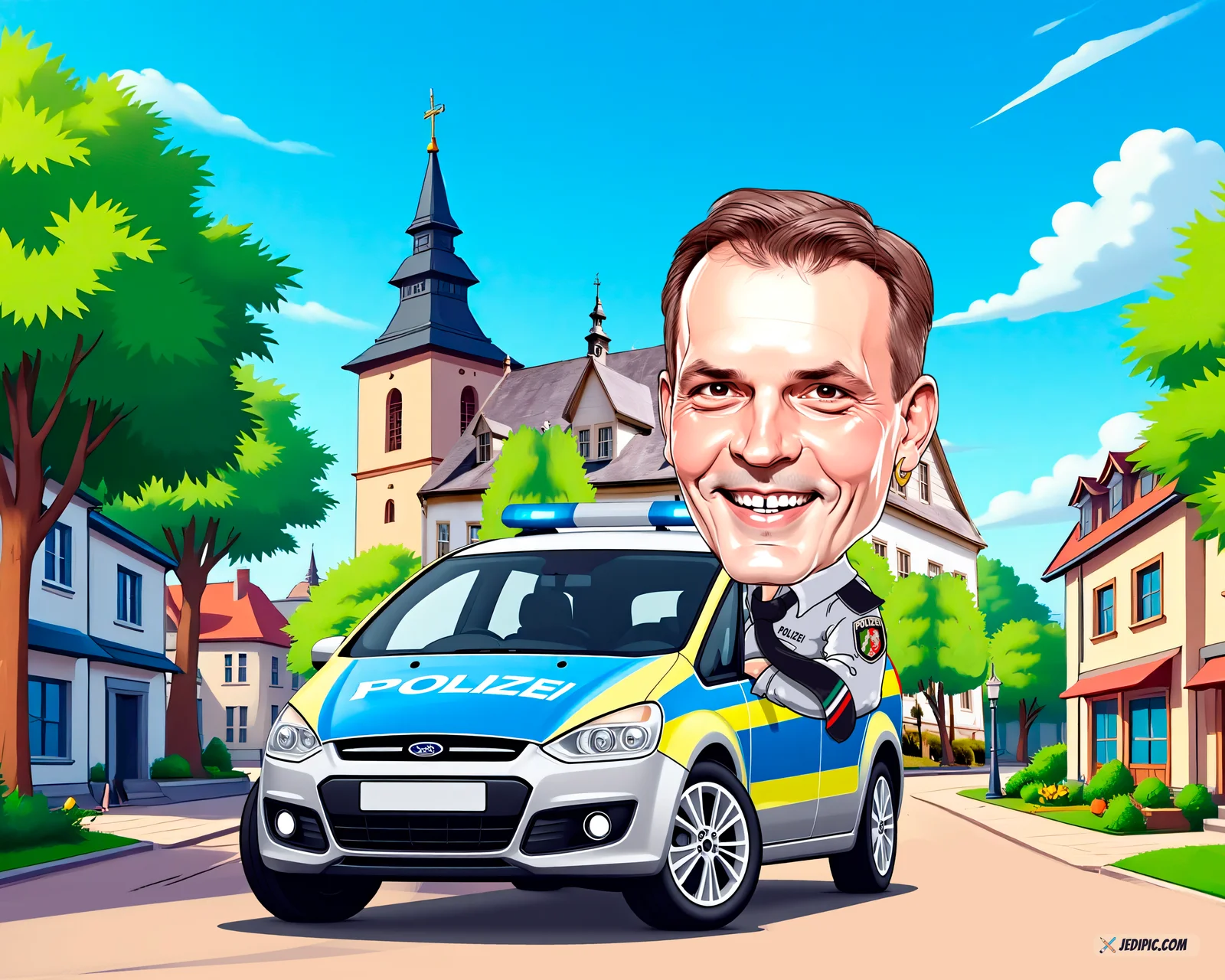 Custom Police Officer Caricature from Photo - Patrol Duty Portrait Promotion Gift