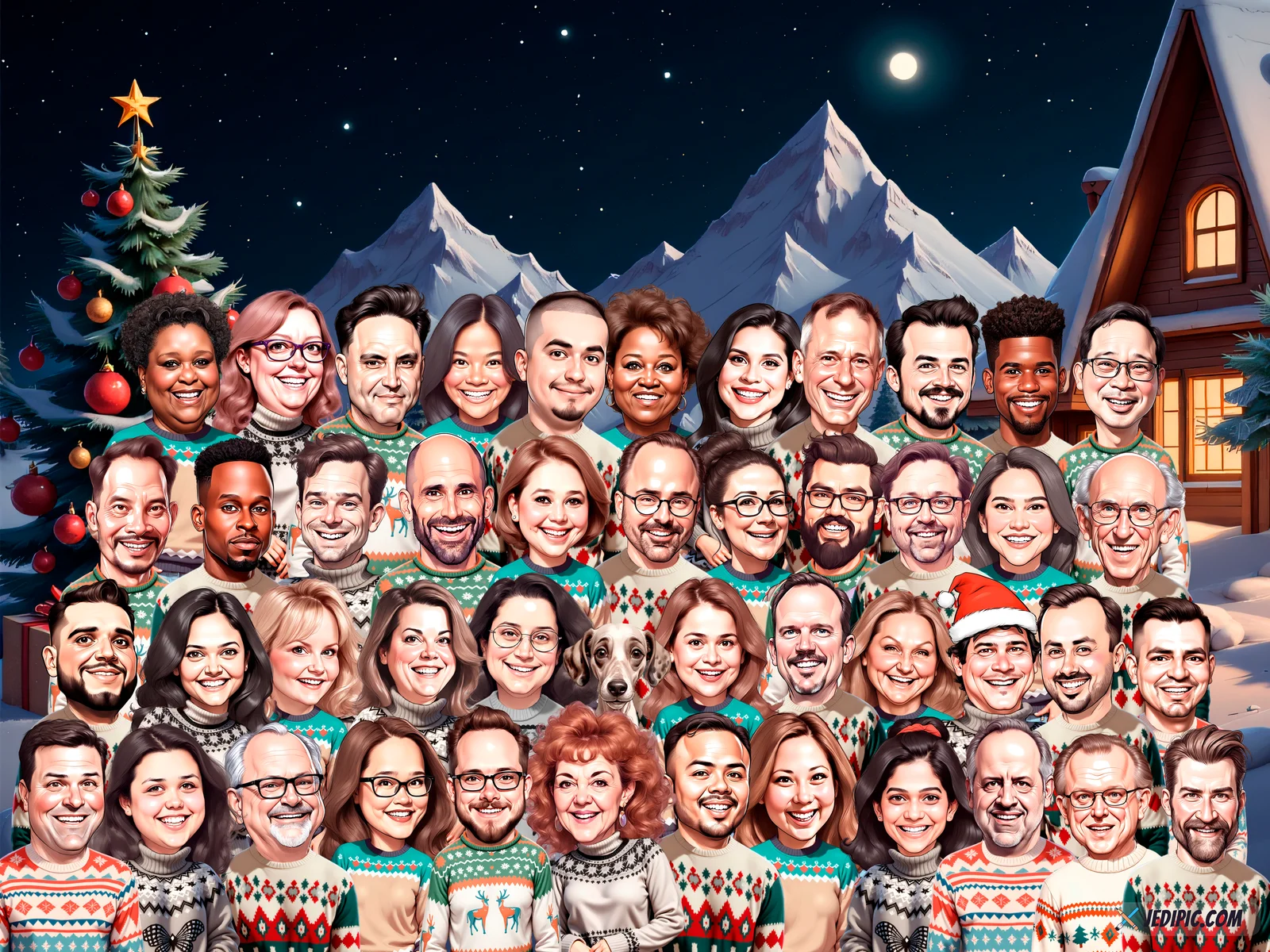 Custom Corporate Team Caricature from Photo — All-Hands Photo Company Milestone Portrait Gift