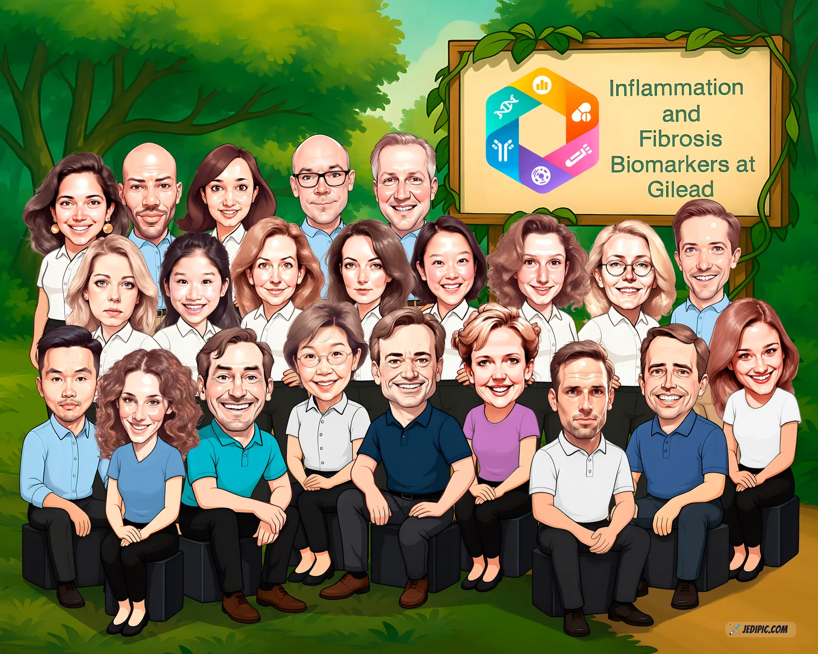 Custom Corporate Team Caricature from Photo — Consultant Team Client Win Celebration Portrait Gift