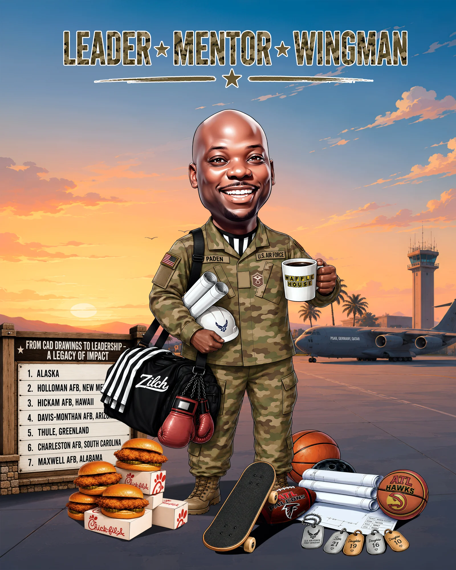 Custom Air Force Caricature from Photo — USAF Portrait Promotion Ceremony Portrait Gift