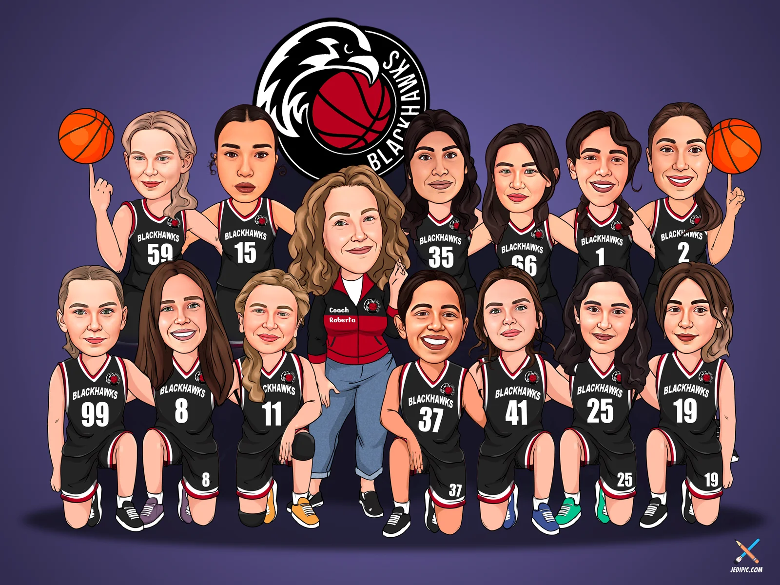 Custom Basketball Caricature from Photo — Basketball Portrait End Of Season Portrait Gift