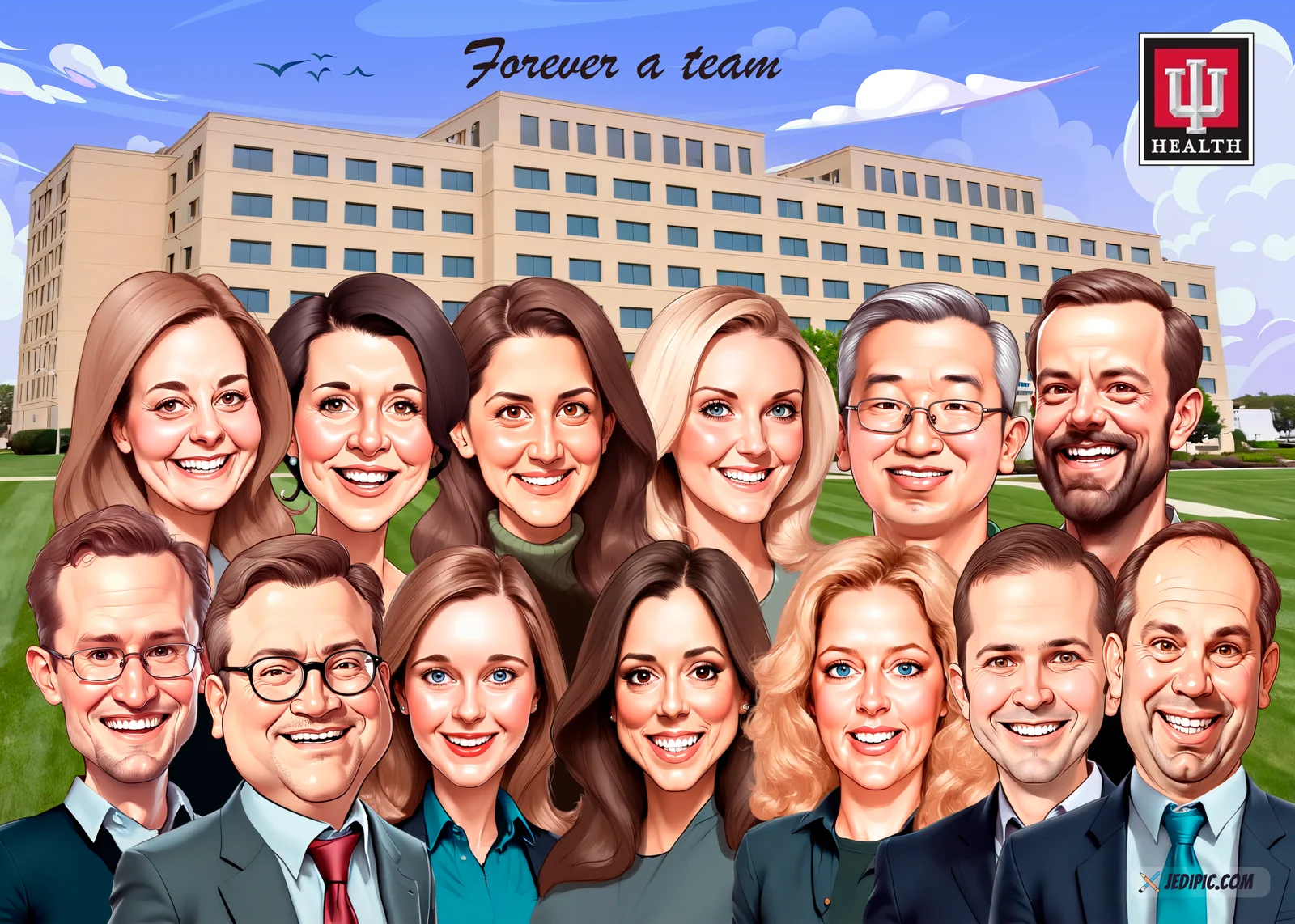 Custom Corporate Team Caricature from Photo — Retail Squad Store Opening Milestone Portrait Gift