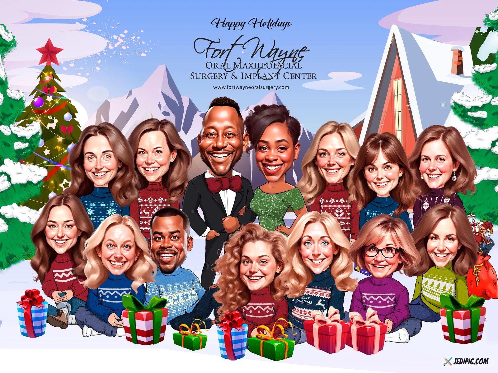 Custom Corporate Team Caricature from Photo — Restaurant Kitchen Crew Restaurant Anniversary Portrait Gift
