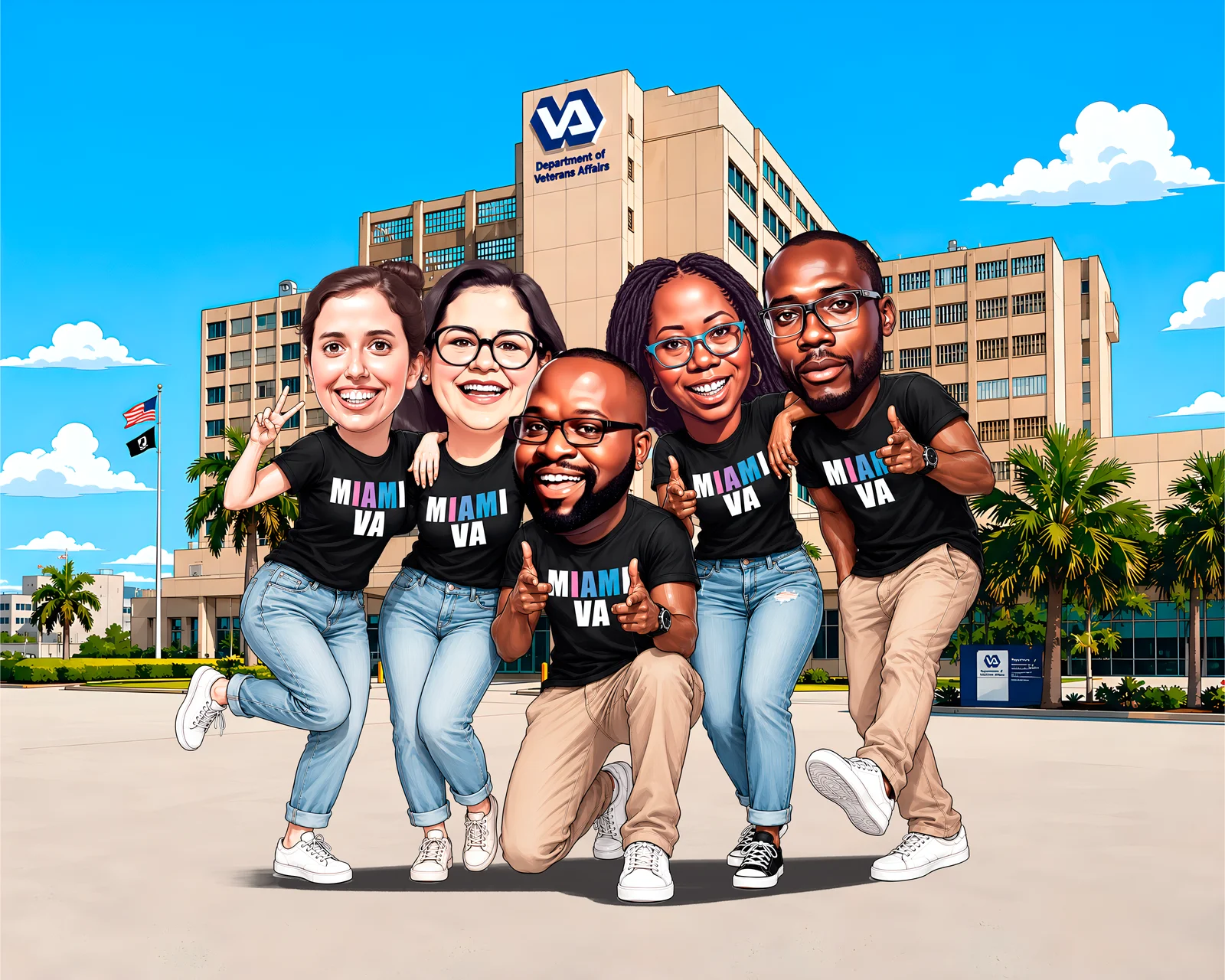 Custom Corporate Team Caricature from Photo — Finance Department Year-End Close Celebration Portrait Gift