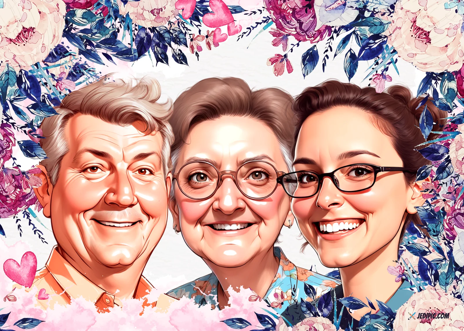 Custom Family Caricature from Photo — Kids and Parents Family Portrait Gift