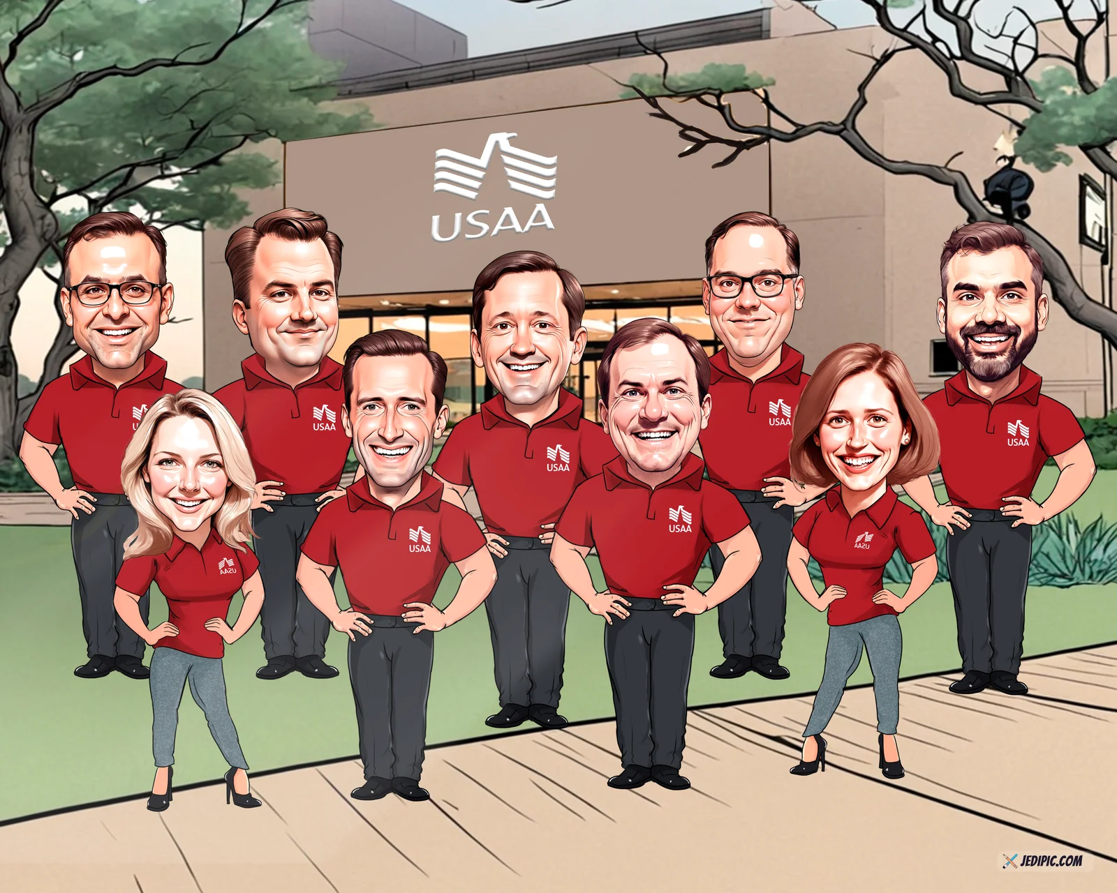 Custom Corporate Team Caricature from Photo — HR Department Employee Appreciation Day Portrait Gift
