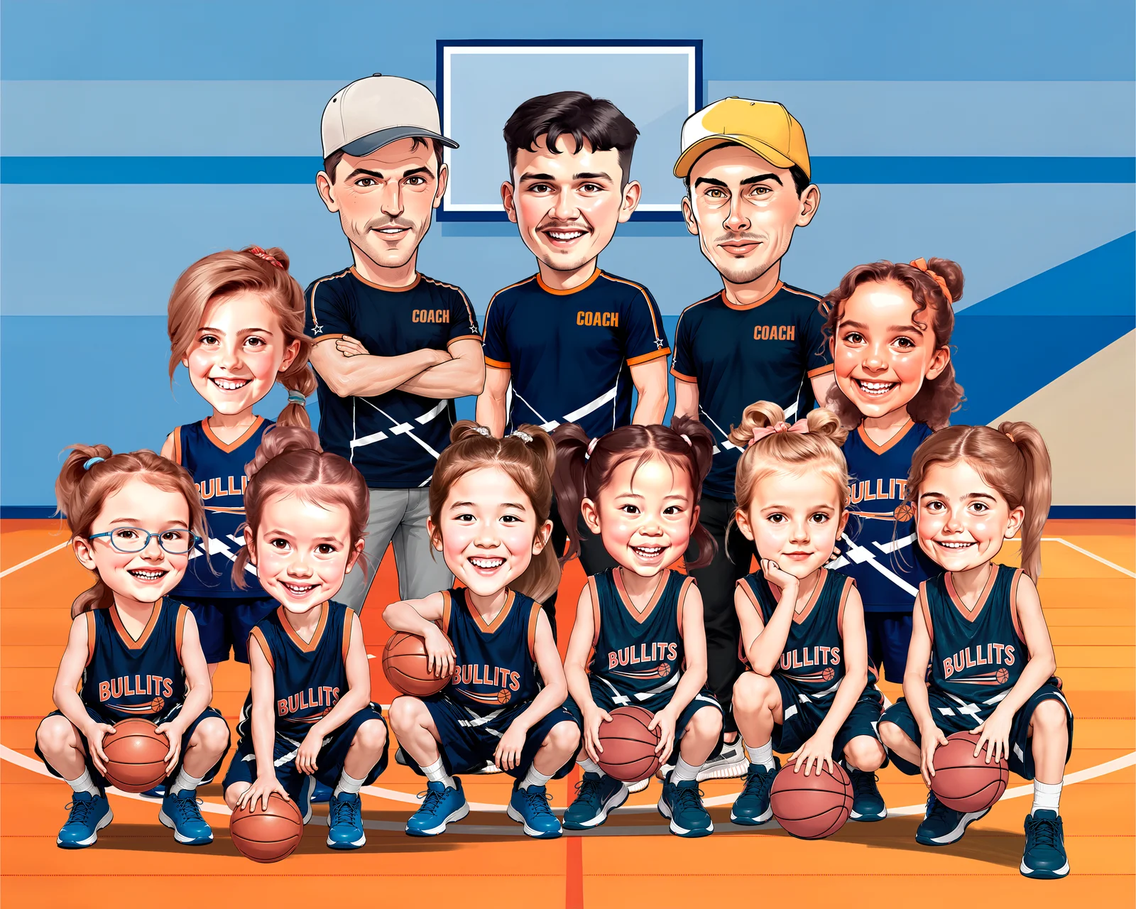 Custom Basketball Caricature from Photo — Basketball Team Season Celebration Portrait Gift