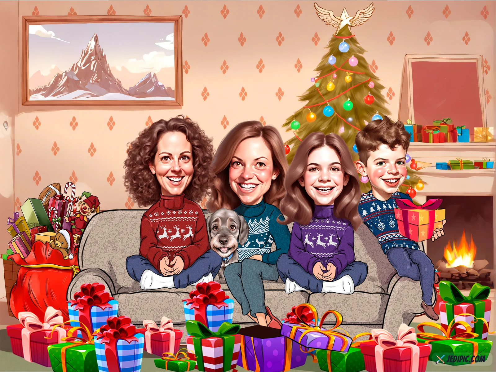 Custom Family Caricature from Photo — Whole Family Family Reunion Portrait Gift