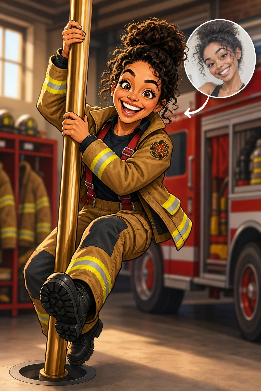 Custom Firefighter Caricature from Photo — Firefighter Portrait Firehouse Anniversary Portrait Gift