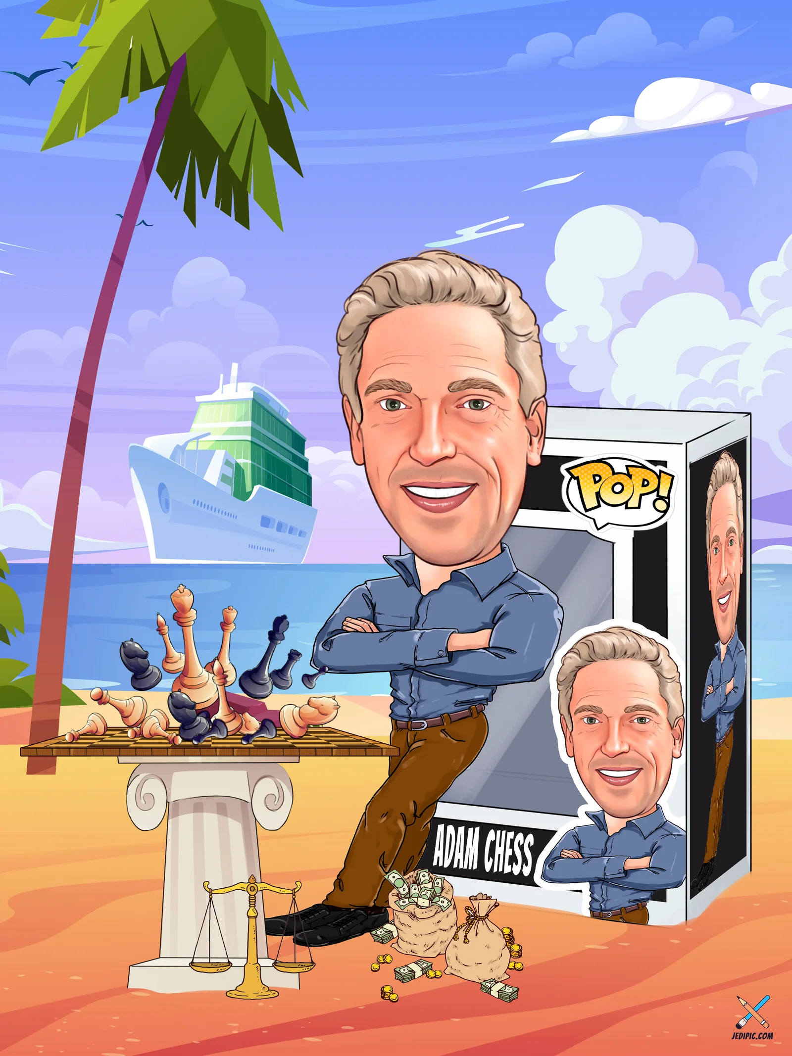 Custom Adult Caricature from Photo — Cheerful Adult Holiday Gift Portrait Gift