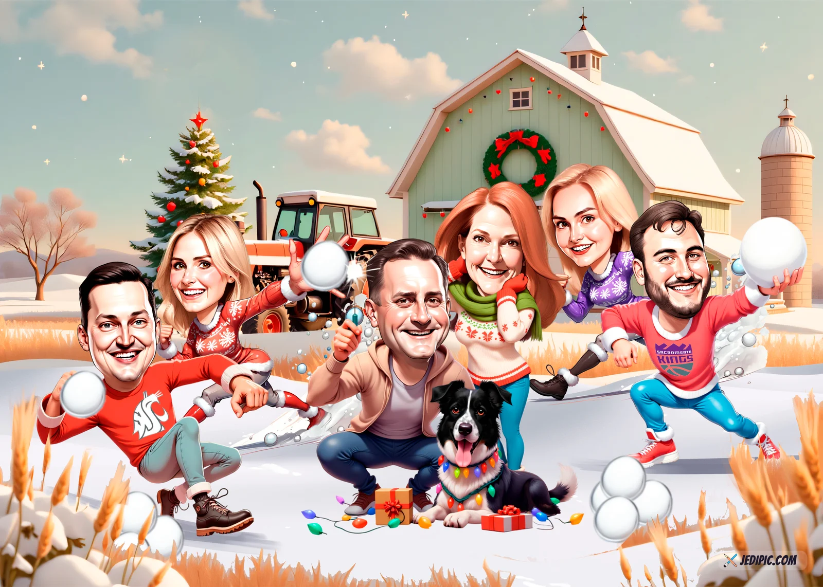 Custom Family Caricature from Photo — Family Snapshot Christmas Family Gift Portrait Gift