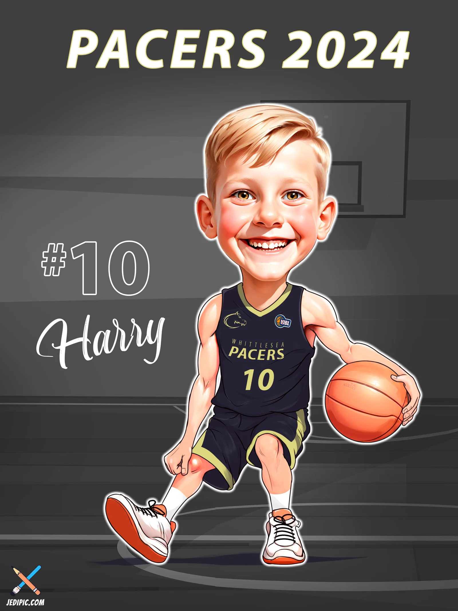 Custom Slam Dunk Court Caricature from Photo — Hoops Legend On The Hardwood Personalized Portrait Gift