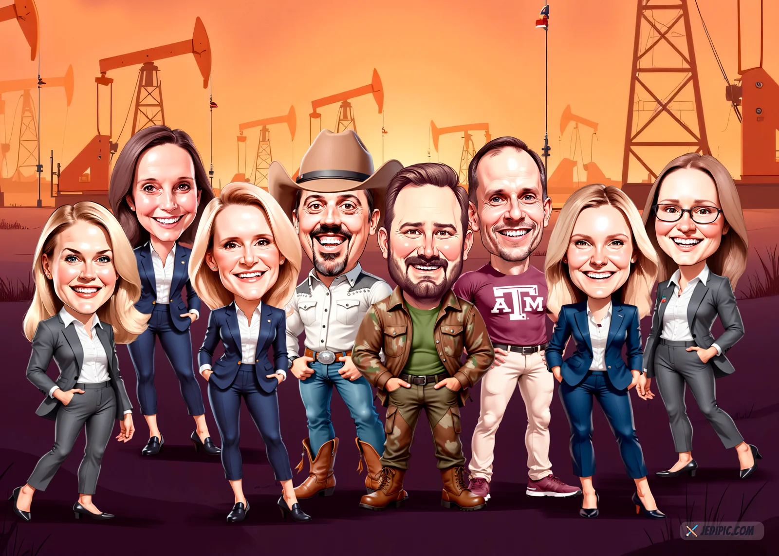 Custom Team Roster Caricature from Photo — Fully-Assembled Team Roster Personalized Portrait Gift