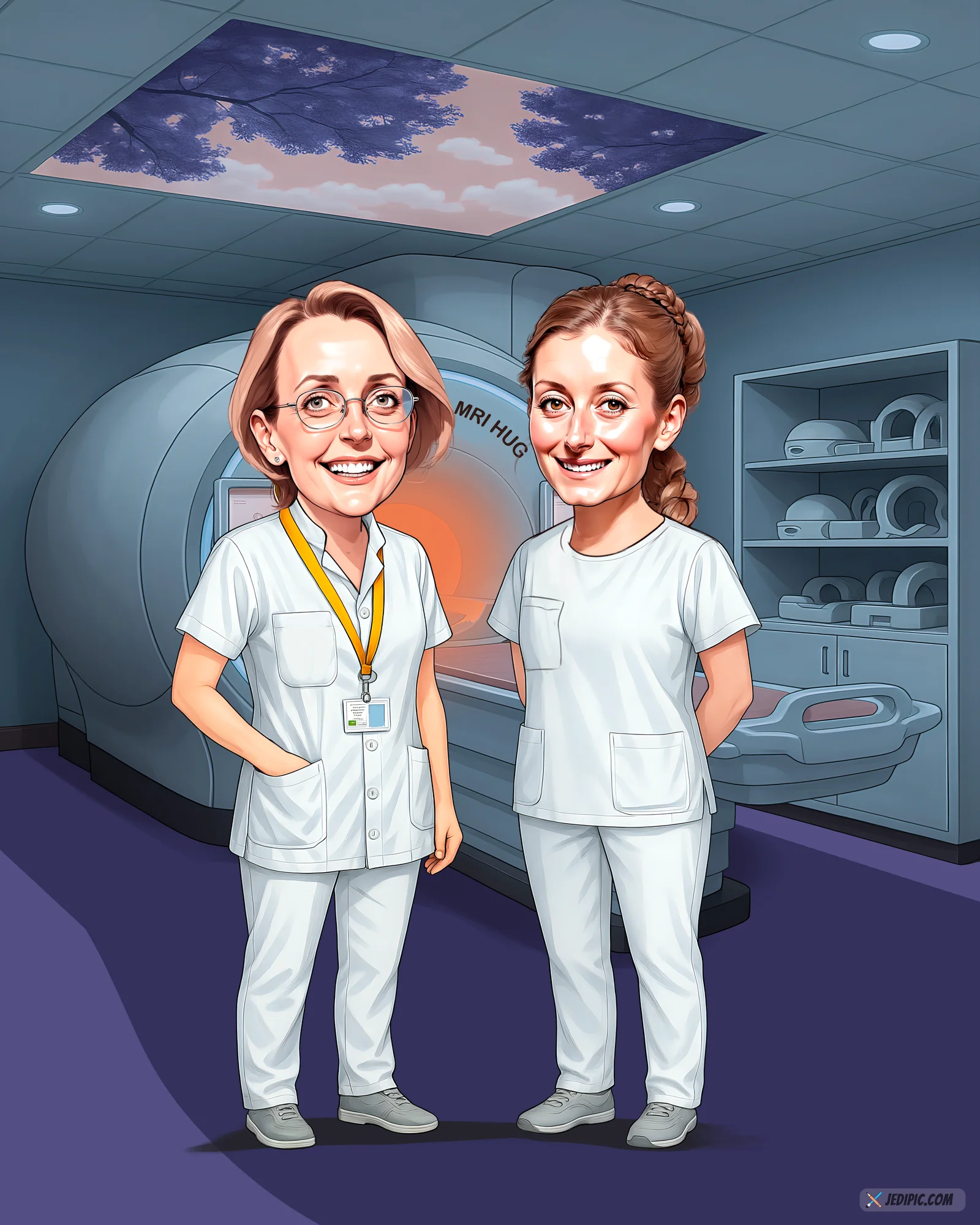Custom Nurse Scrubs Caricature from Photo — Dedicated Bedside Nurse Personalized Portrait Gift