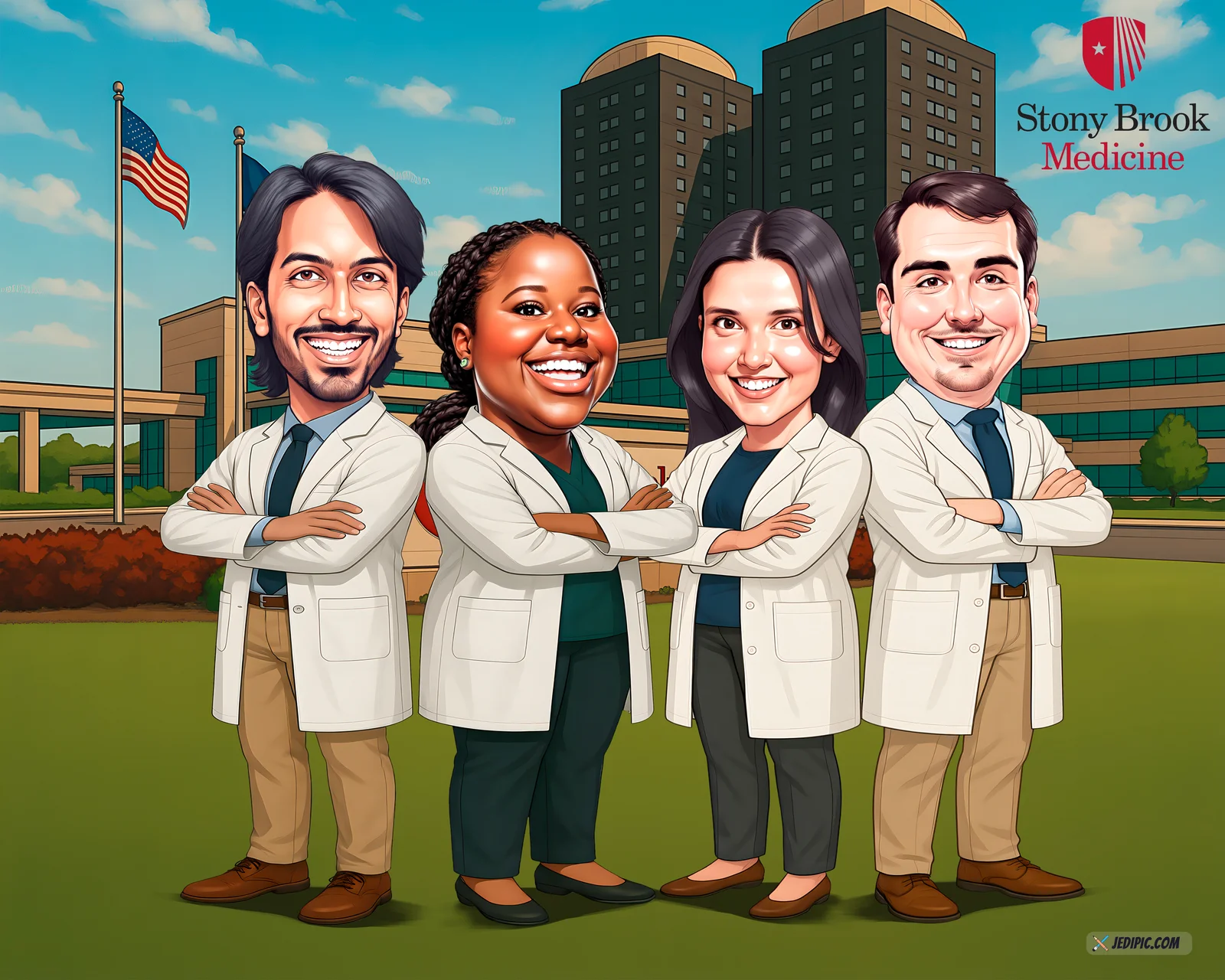 Custom Doctor White Coat Caricature from Photo — Hardworking Physician Personalized Portrait Gift