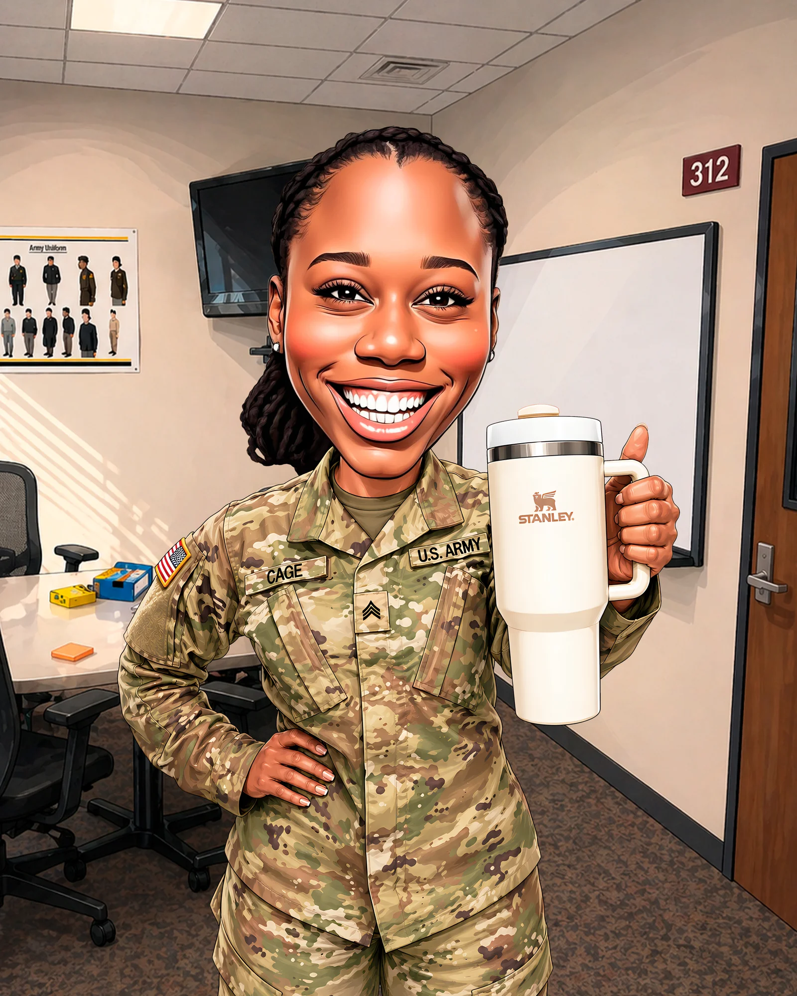 Custom Army Soldier Caricature from Photo — Tough Army Soldier Personalized Portrait Gift