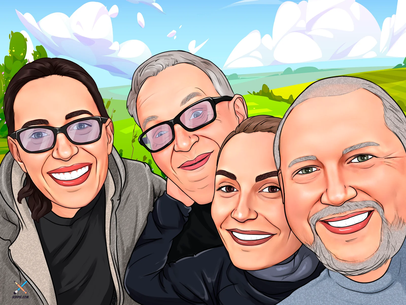 Custom Squad Portrait Caricature from Photo — Inseparable Squad Personalized Portrait Gift