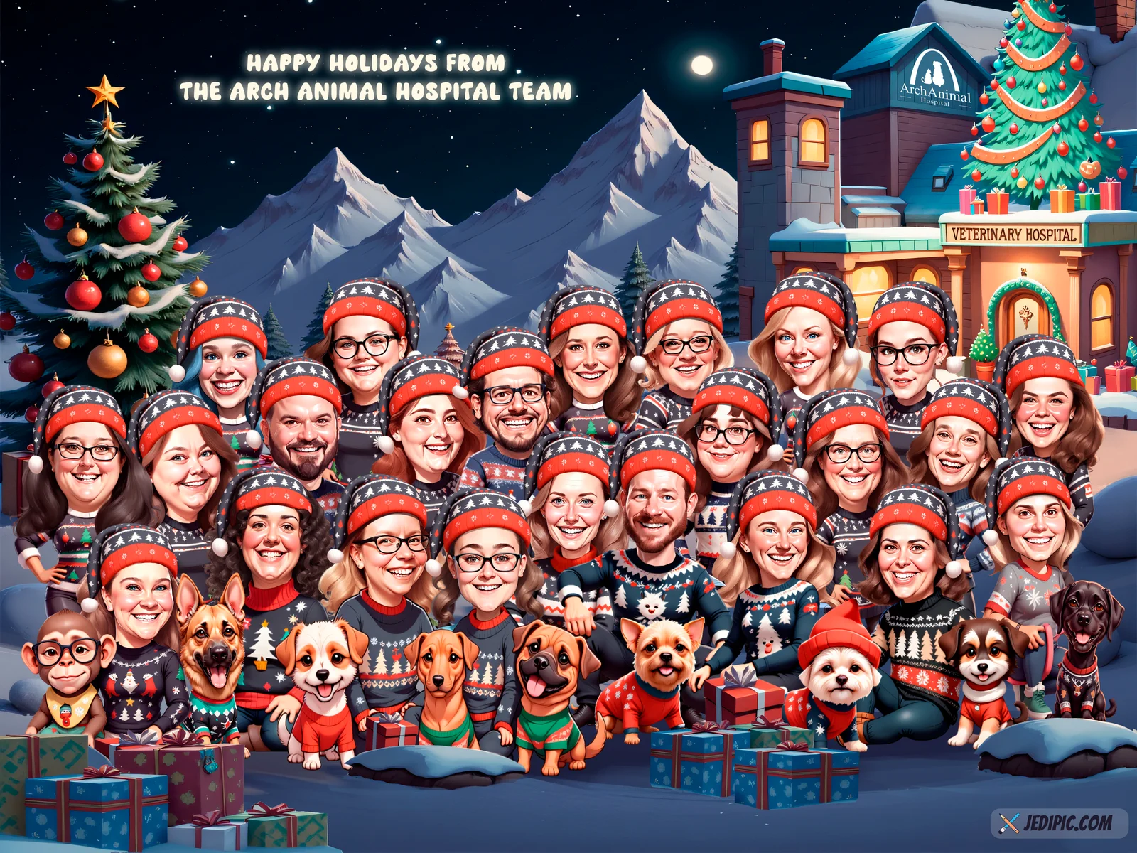 Custom Corporate Team Caricature from Photo — Tight-Knit Corporate Crew Personalized Portrait Gift — Design 2