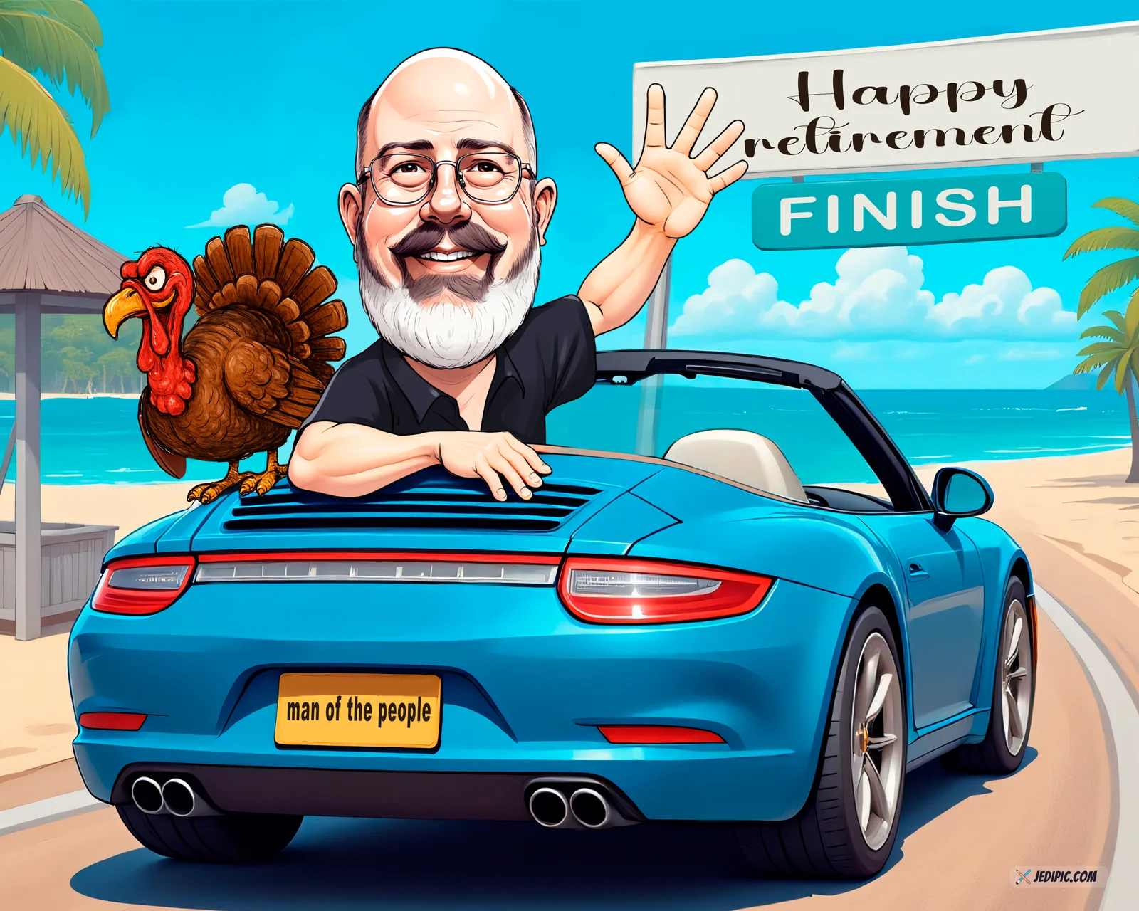 Custom Retirement Portrait Caricature from Photo — Well-Earned Retiree Personalized Portrait Gift
