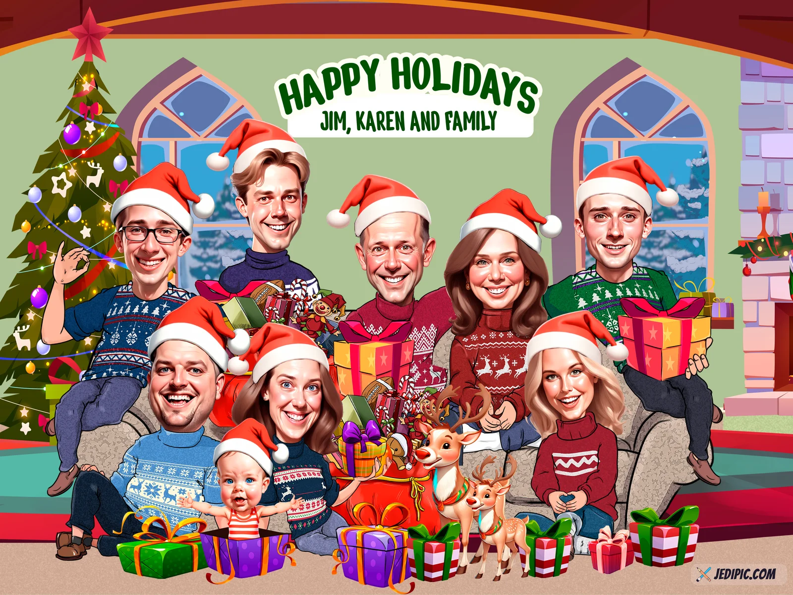 Custom Family Portrait Caricature from Photo — Close-Knit Family Personalized Portrait Gift