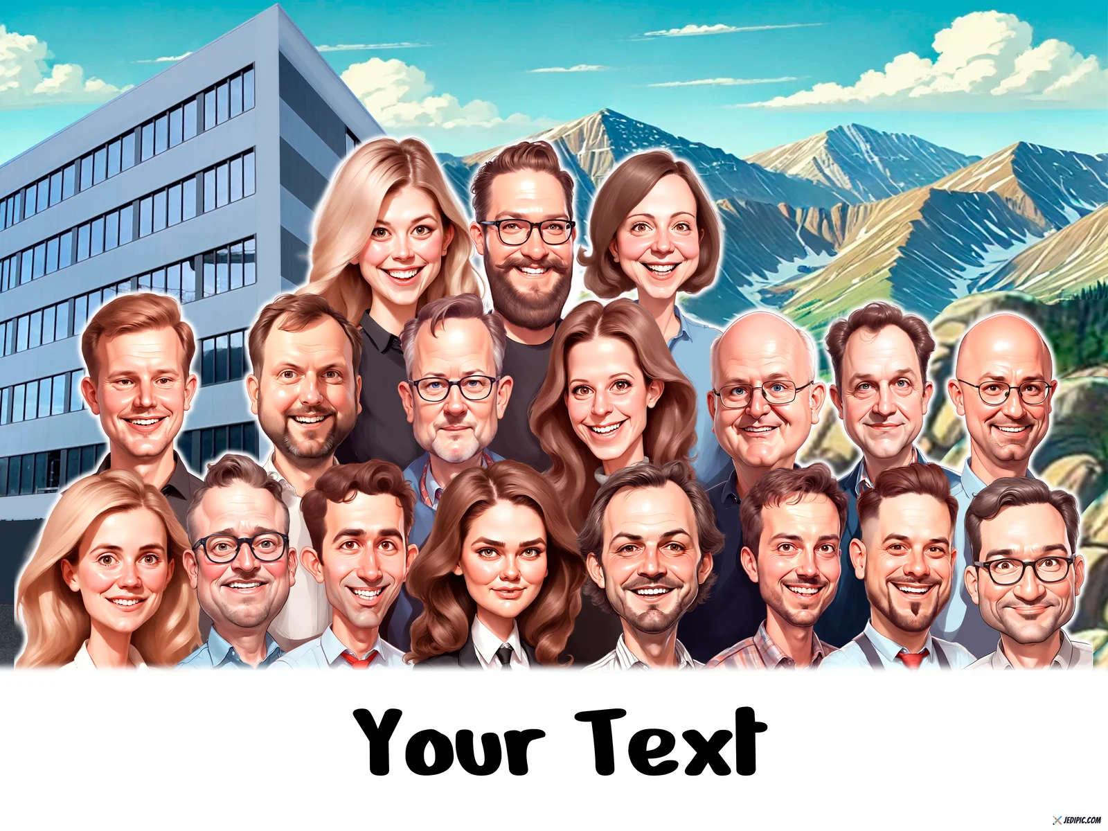 Custom Office Squad Caricature from Photo — Full Office Squad Personalized Portrait Gift — Design 2