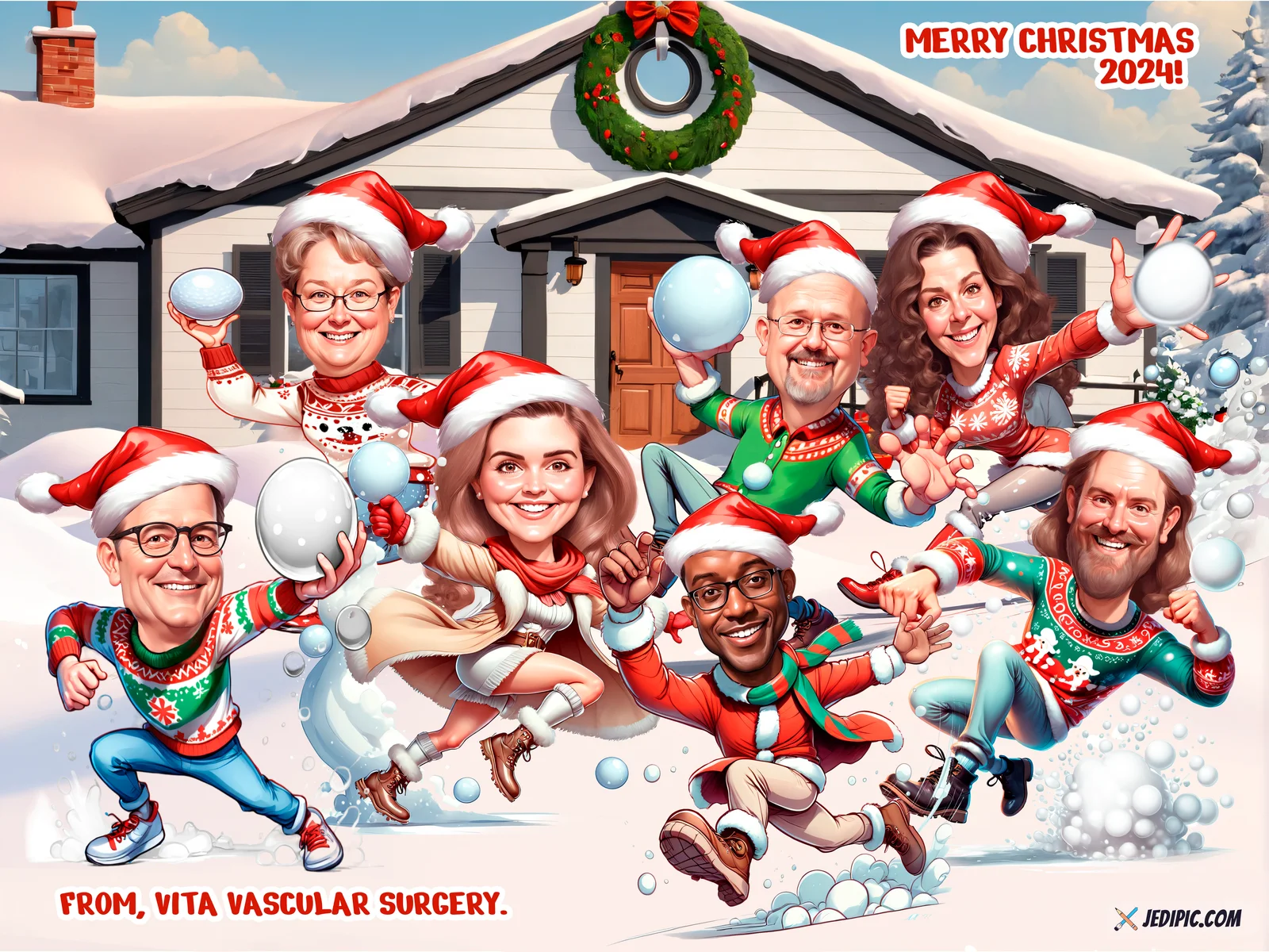 Custom Corporate Team Caricature from Photo — Tight-Knit Corporate Crew Personalized Portrait Gift — Design 3