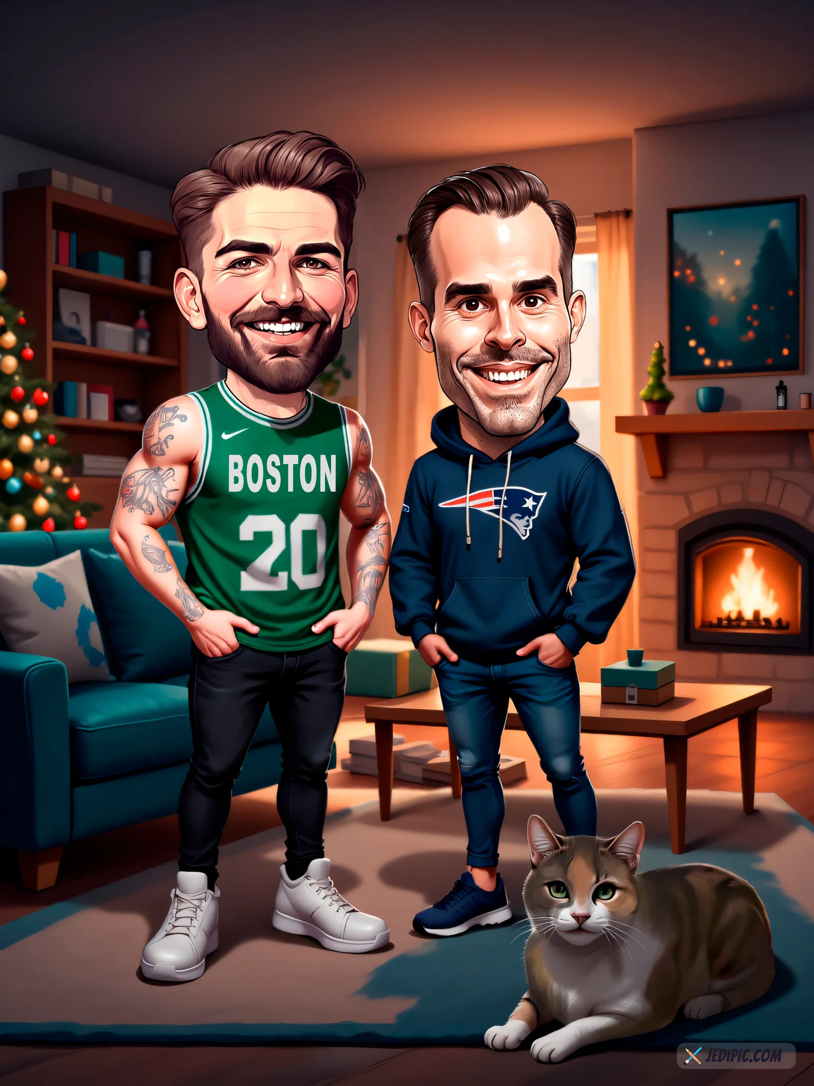 Custom Pet And Owner Caricature from Photo — Pet And Their Person Personalized Portrait Gift