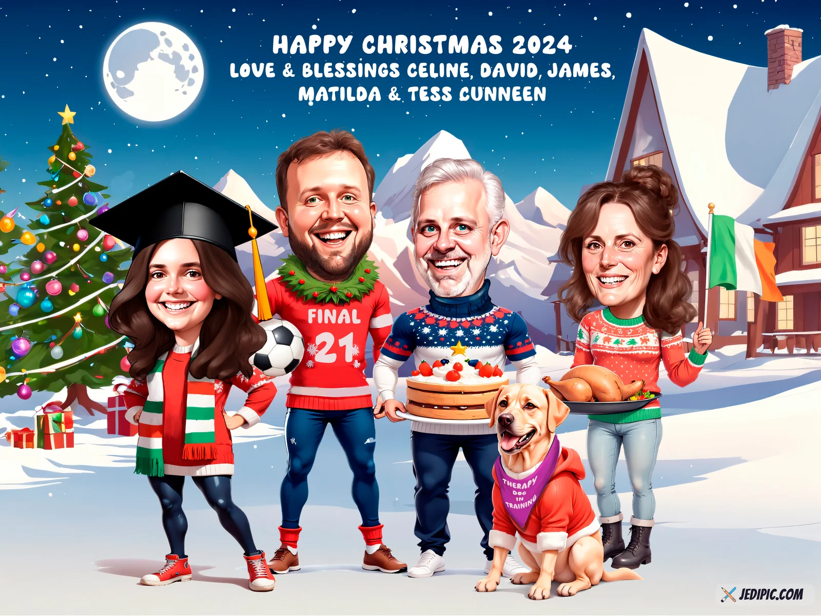 Custom Family Group Caricature from Photo — Loving Family Group Personalized Portrait Gift