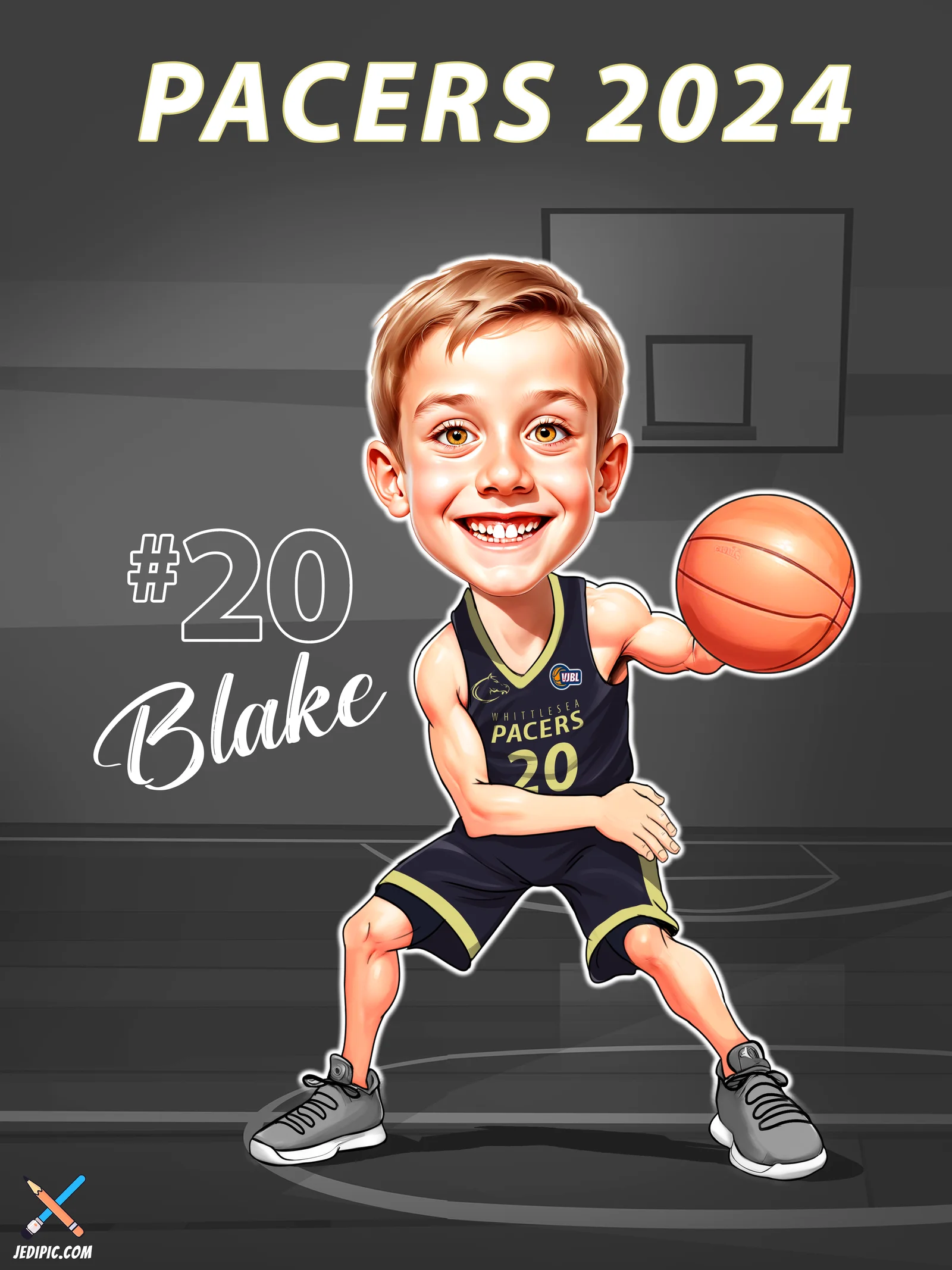 Custom Three Point Shooter Caricature from Photo — Clutch Three-Point Shooter Personalized Portrait Gift — Design 2