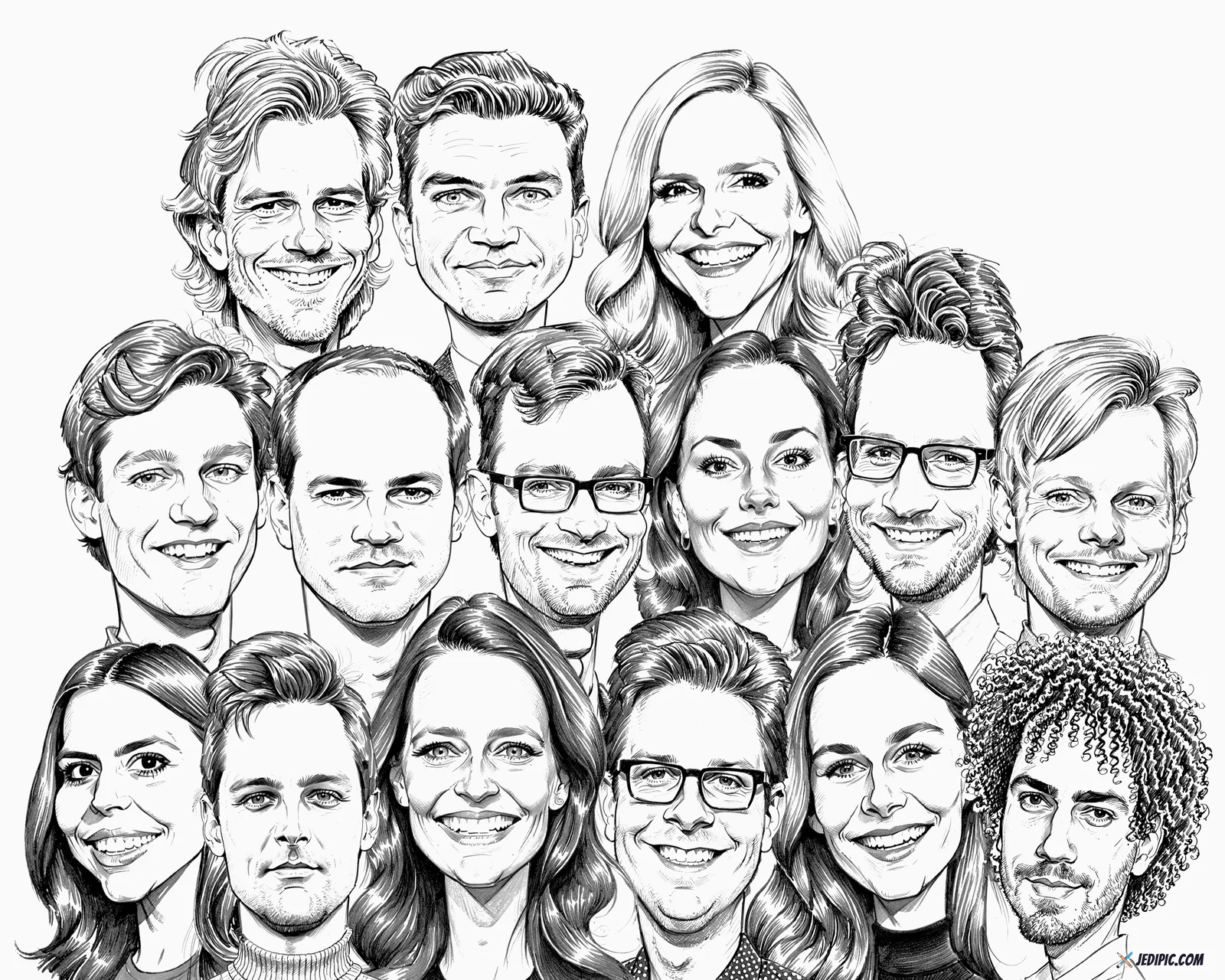 Custom Team Roster Caricature from Photo — Fully-Assembled Team Roster Personalized Portrait Gift — Design 5