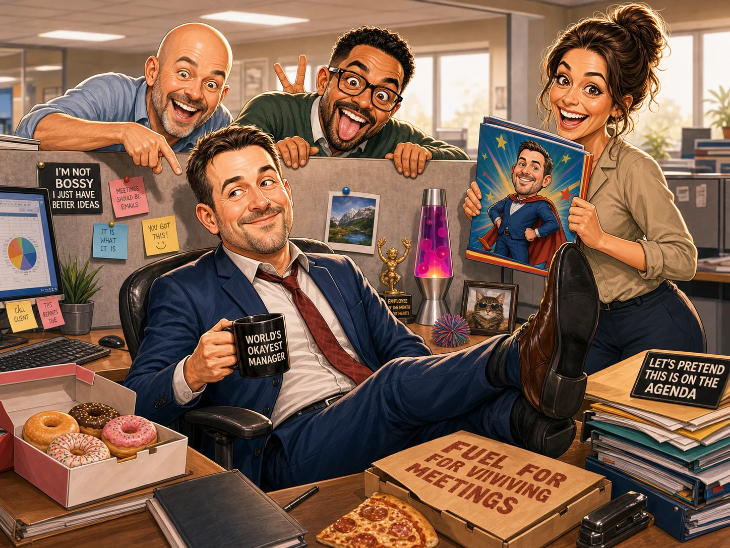 Custom Office Team Caricature from Photo — Tight Office Pod Personalized Portrait Gift